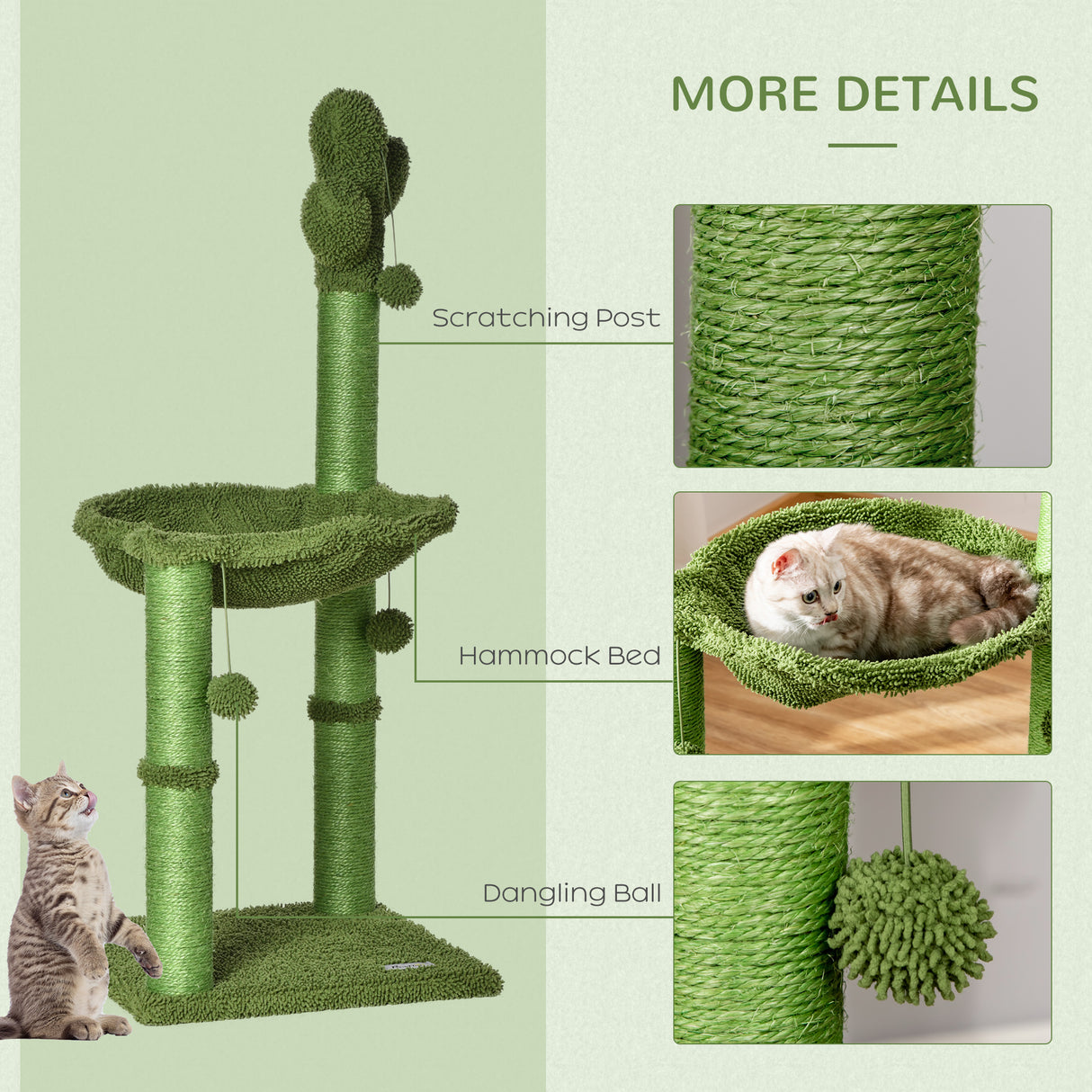 Cactus Cat Tower Activity Center with Hammock Bed, 96H x 40L x 40Wcm
