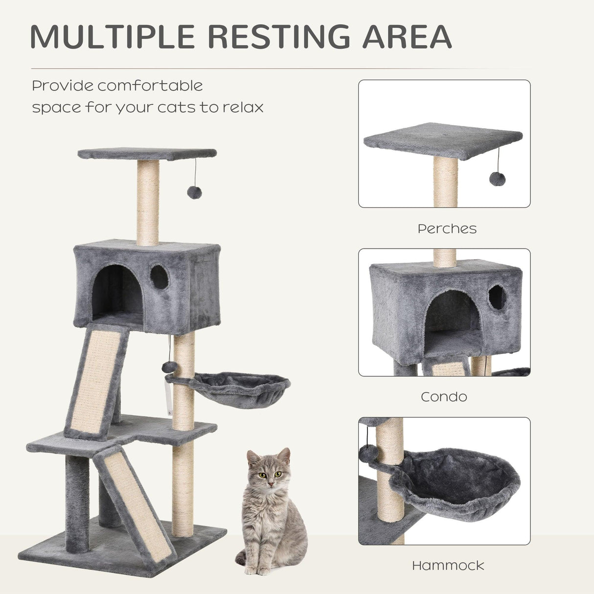 Multi-Activity Cat Tower, 130cm - Grey - Cat Trees - Purr Wish