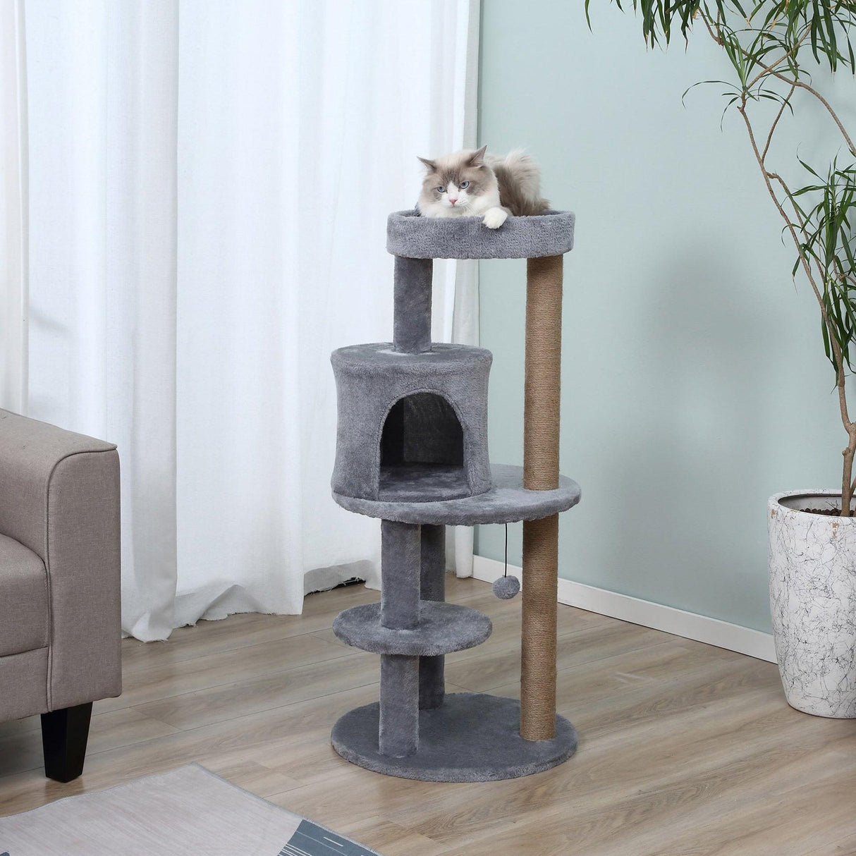 Deluxe 3-Tier Cat Condo Tower, 104cm - Grey - Cat Trees - Purr Wish