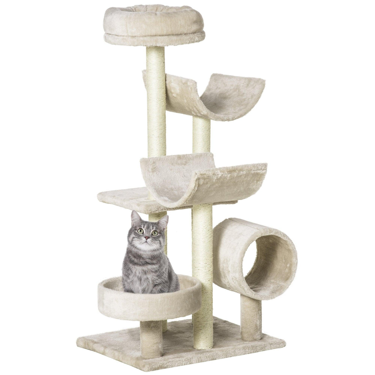 Cat Tree with Tunnels & Plush Covering - Beige - Cat Trees - Purr Wish