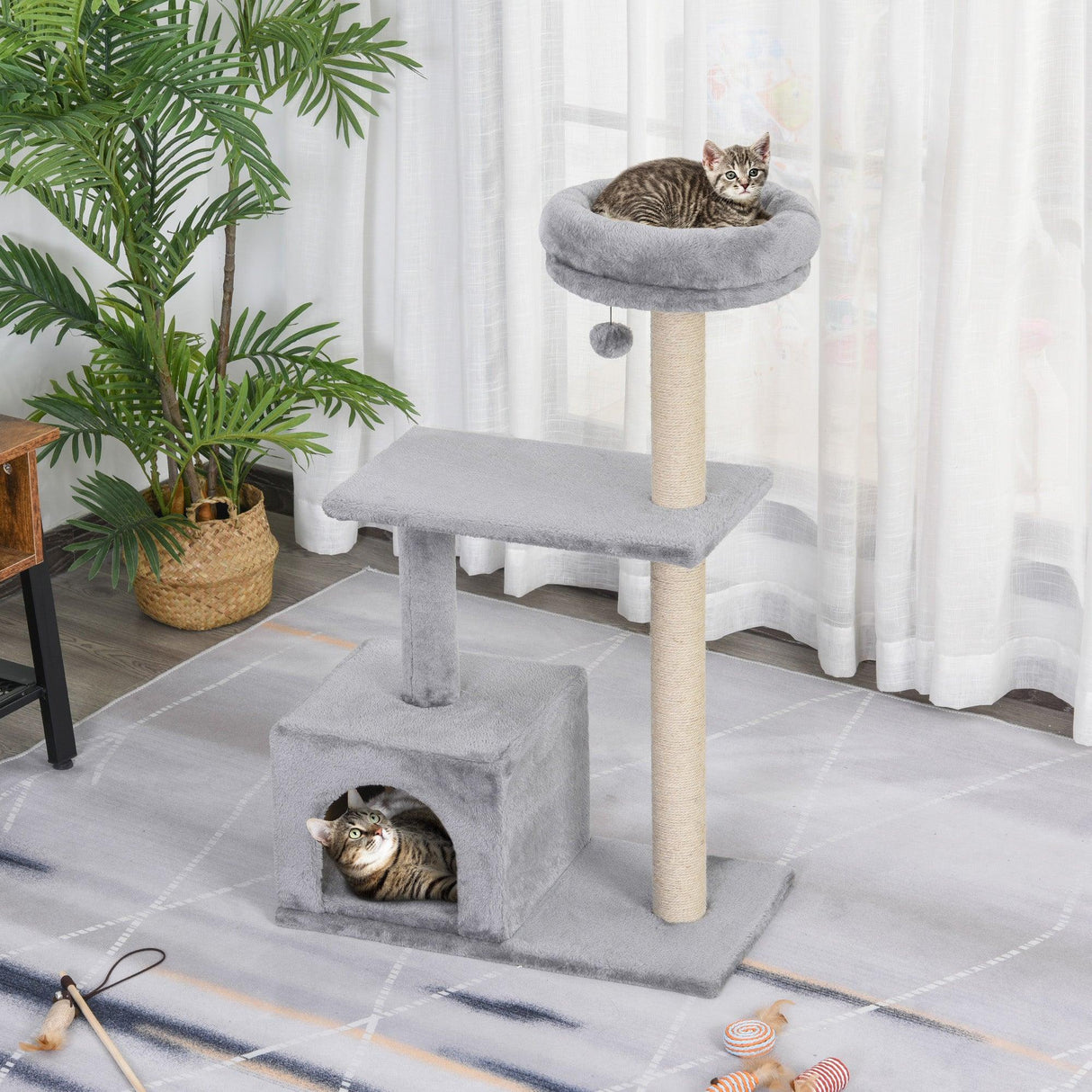 3-Tier Scratching Cat Tree, 96cm - Grey - Cat Trees - Purr Wish
