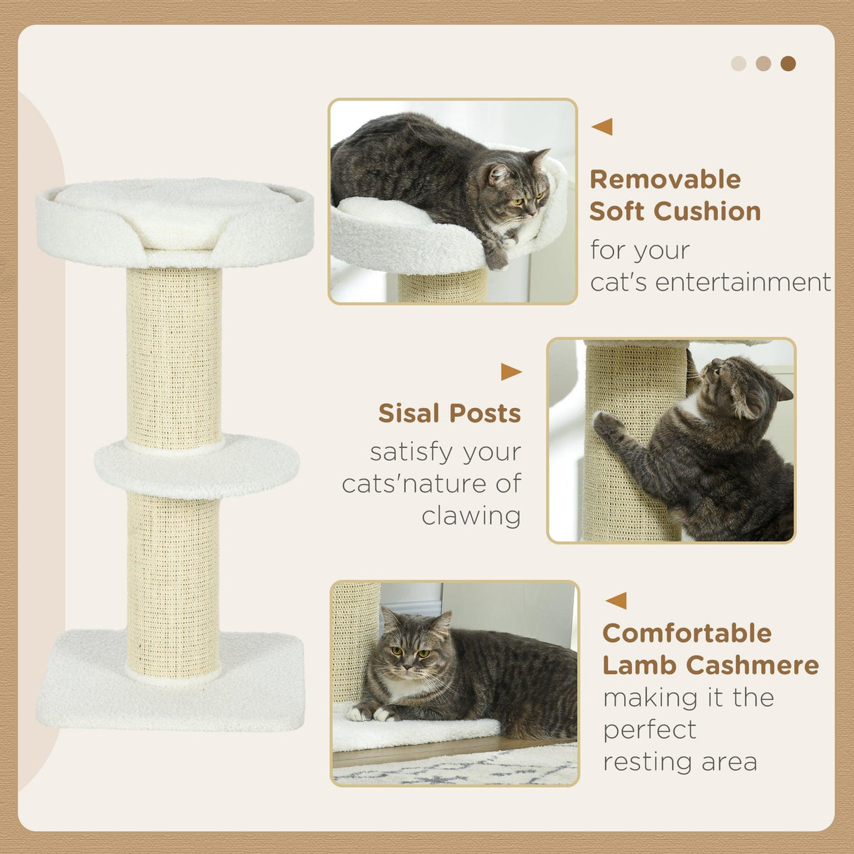 2-Tier Cat Tree with Sherpa Cushion, 91cm - Cream White - Cat Trees - Purr Wish