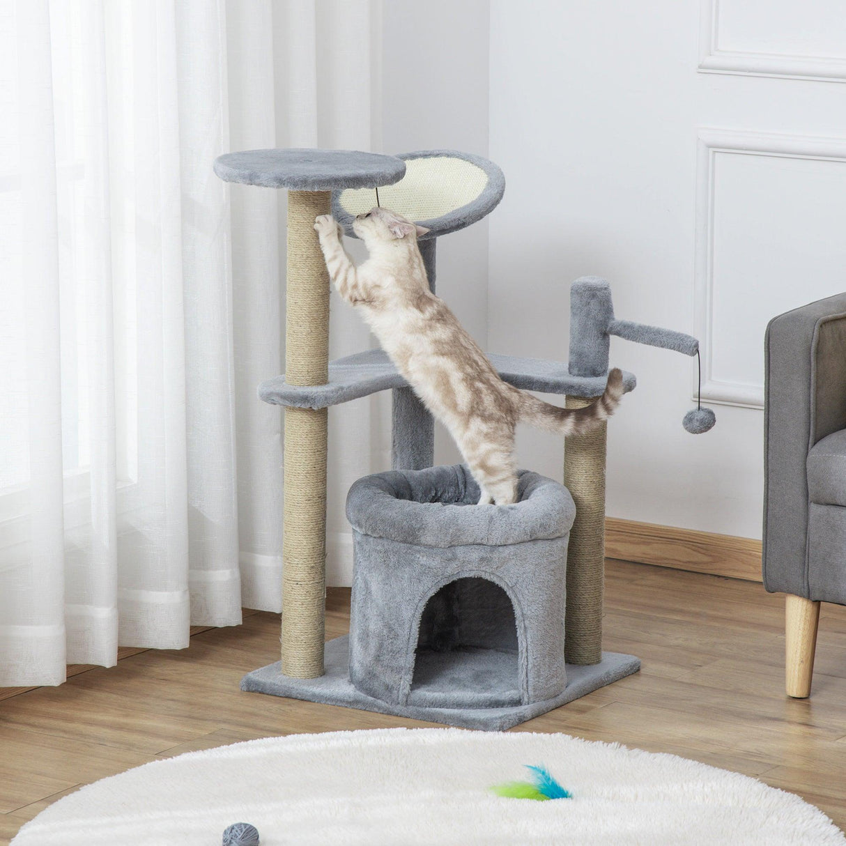 Deluxe Cat Activity Center Tower, 87cm - Grey - Cat Trees - Purr Wish
