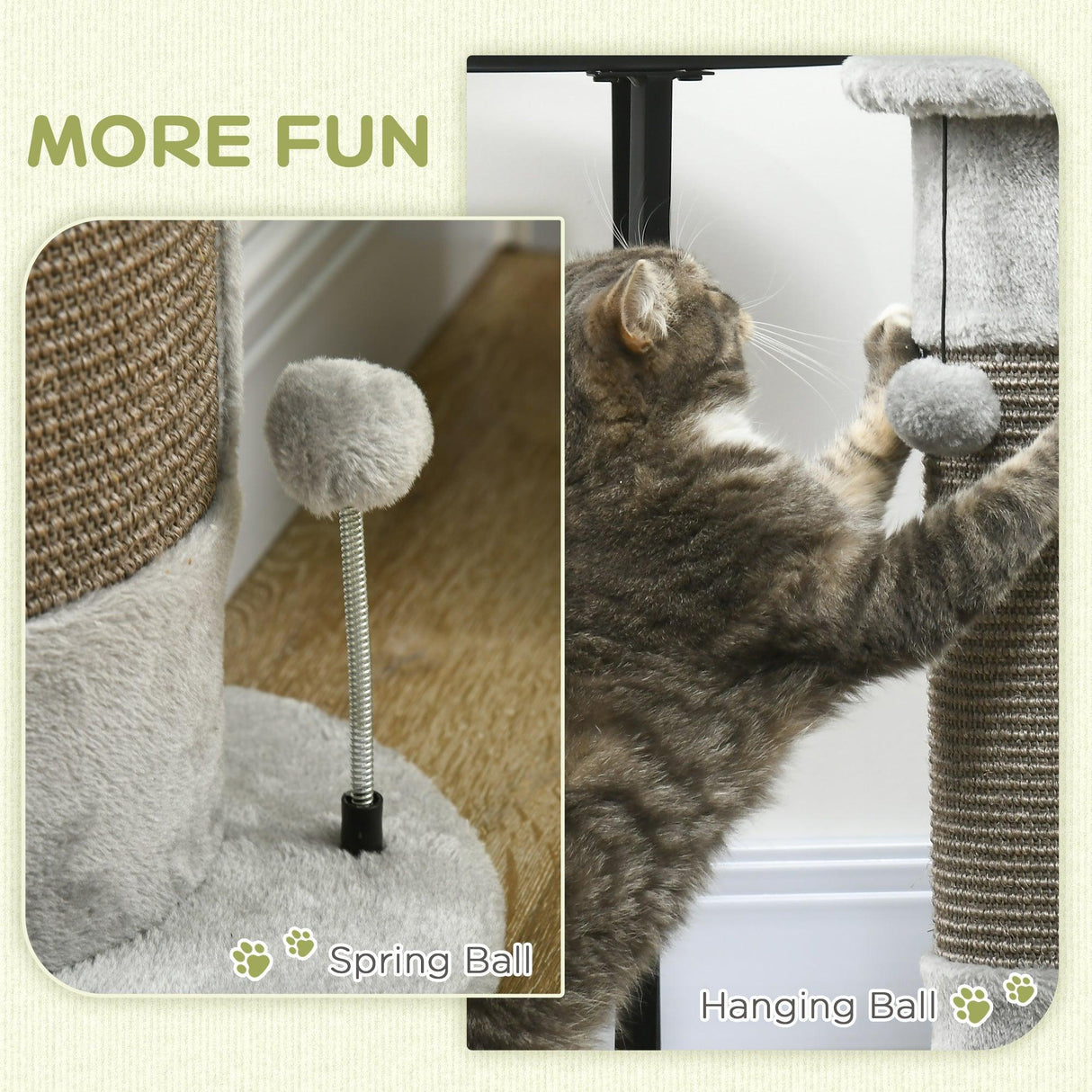 Wall-Mounted Cat Scratching Post w/ Soft Plush Cover, 58cm - Grey - Cat Scratchers - Purr Wish