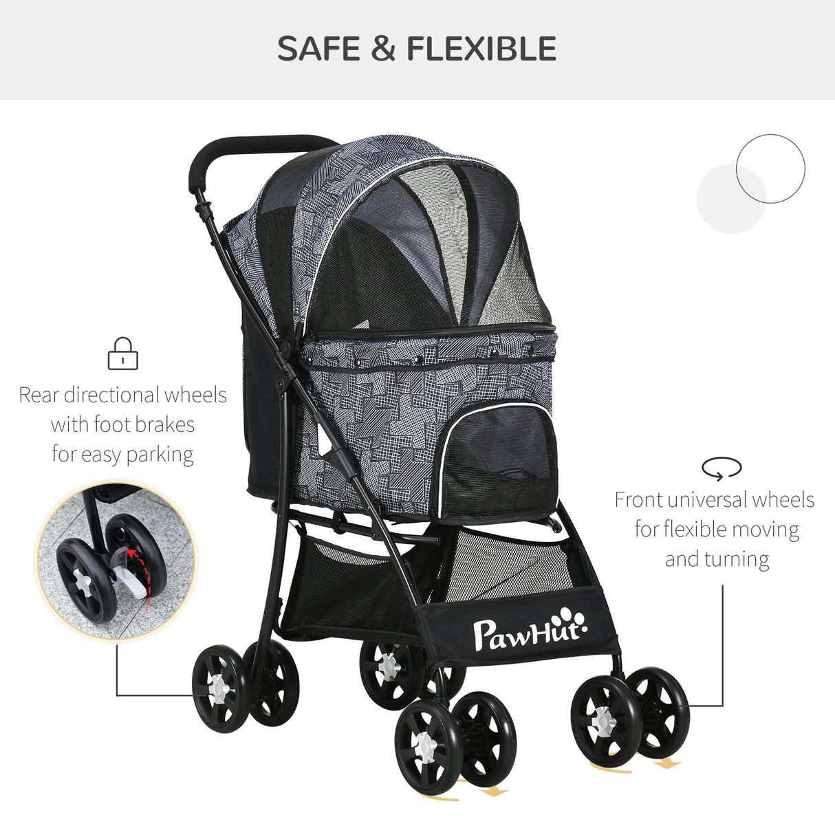 Pet Stroller with Universal Wheels - Grey - Cat Carriers & Strollers - Purr Wish