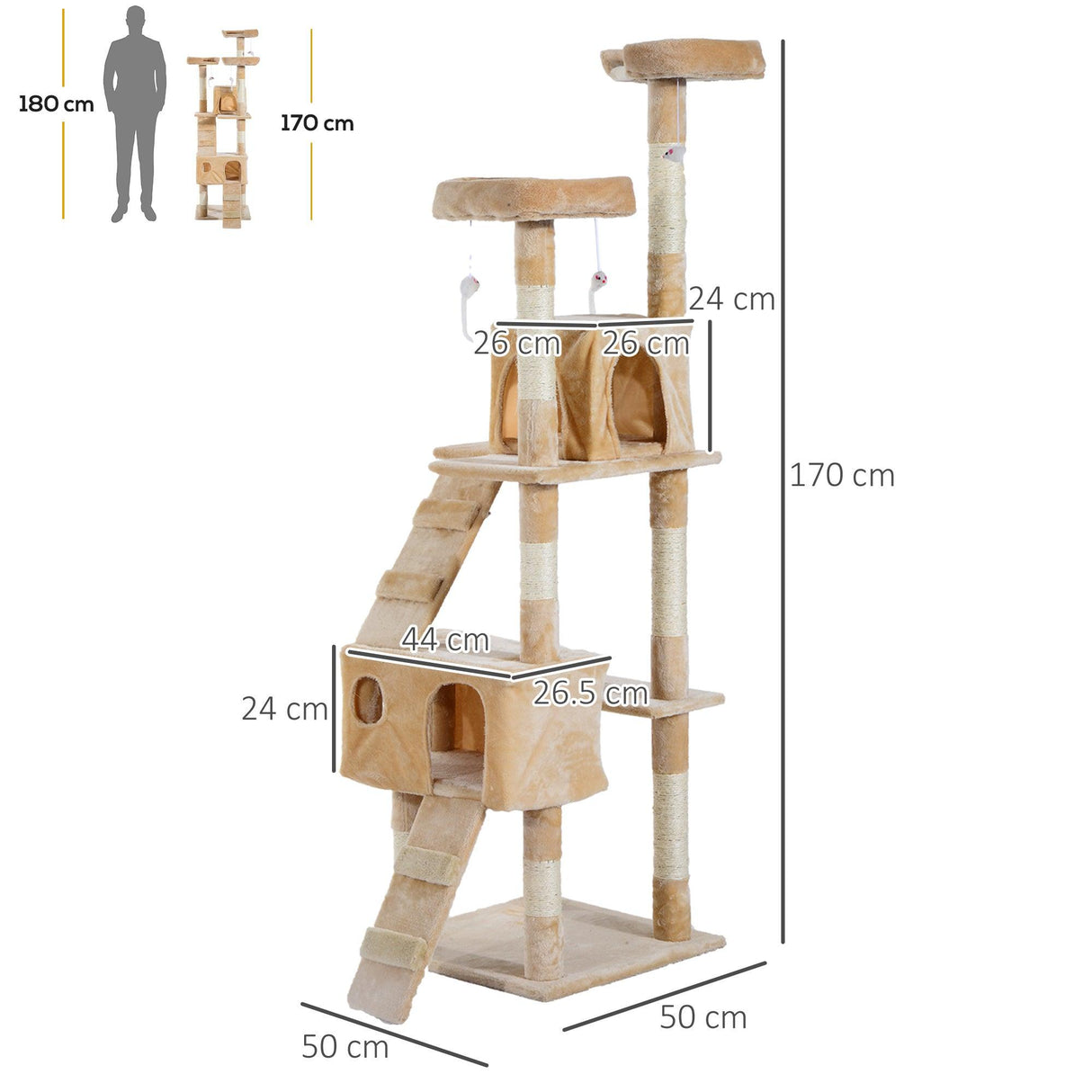 Cat Tree Climbing Tower Activity Center, 170cm - Cream White - Cat Trees - Purr Wish