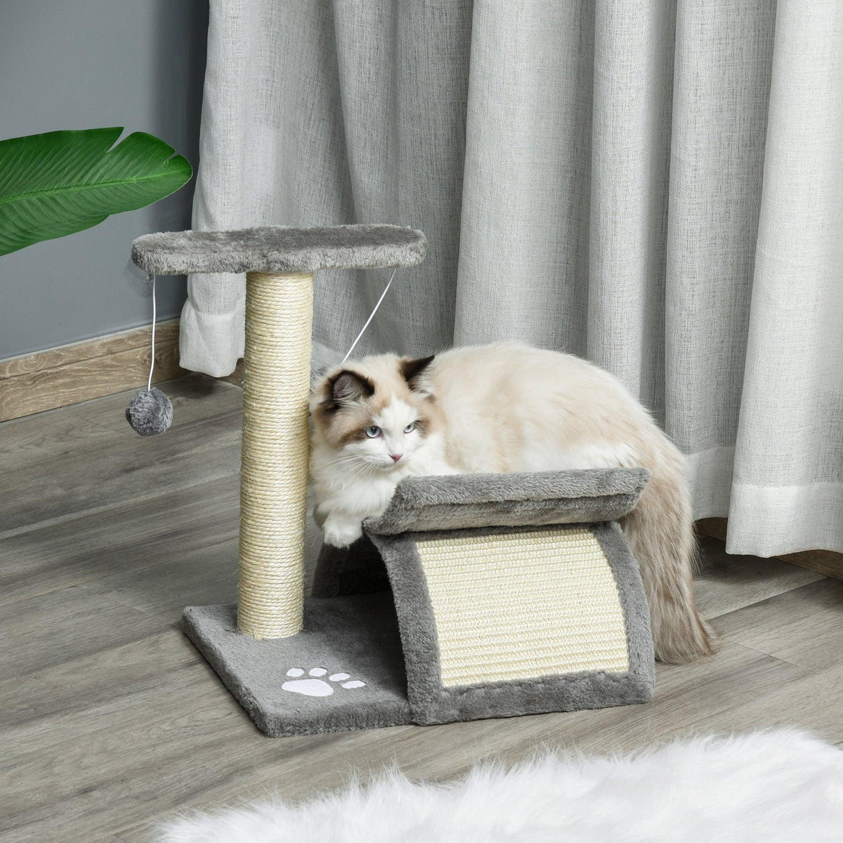 Cat Tower w/ Scratching Post, Perch, Tunnel, Balls, 43cm - Grey - Cat Trees - Purr Wish
