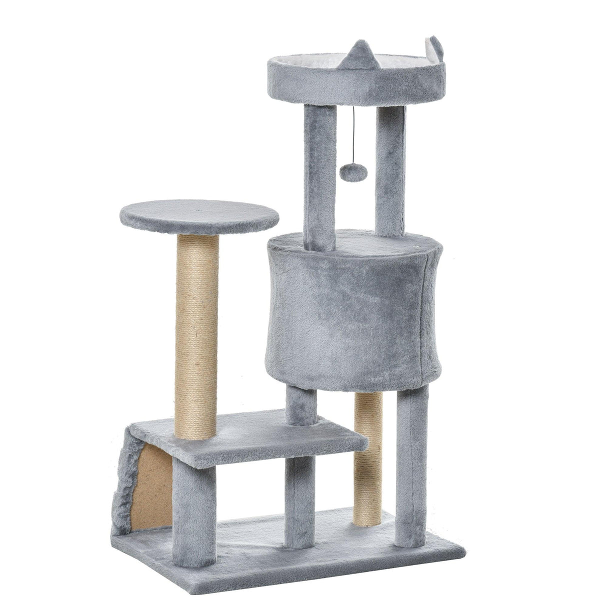 Multi-Platform Cat Tree Condo with Scratching Post, 100cm - Grey - Cat Trees - Purr Wish