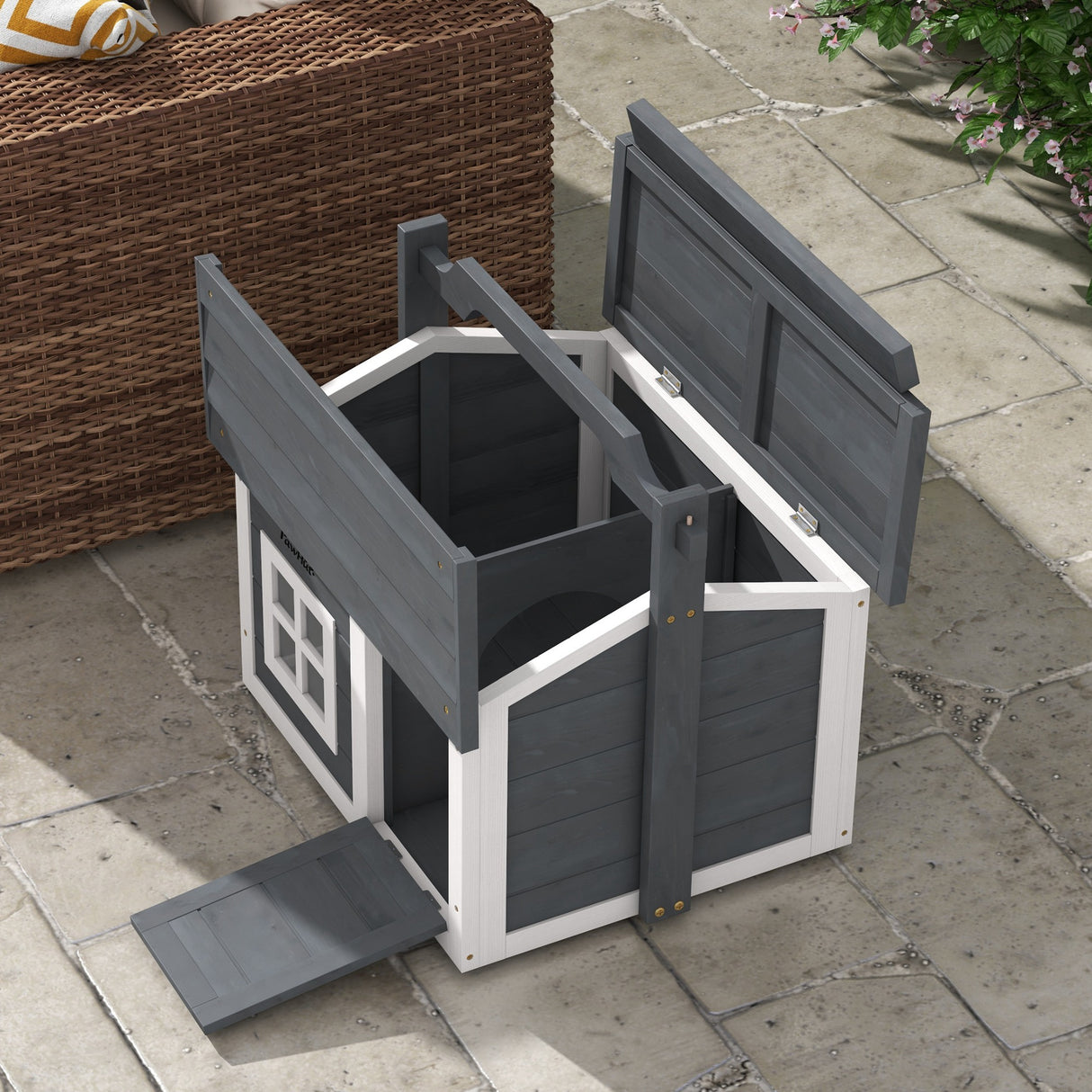Grey Indoor Cat House with Openable Roof