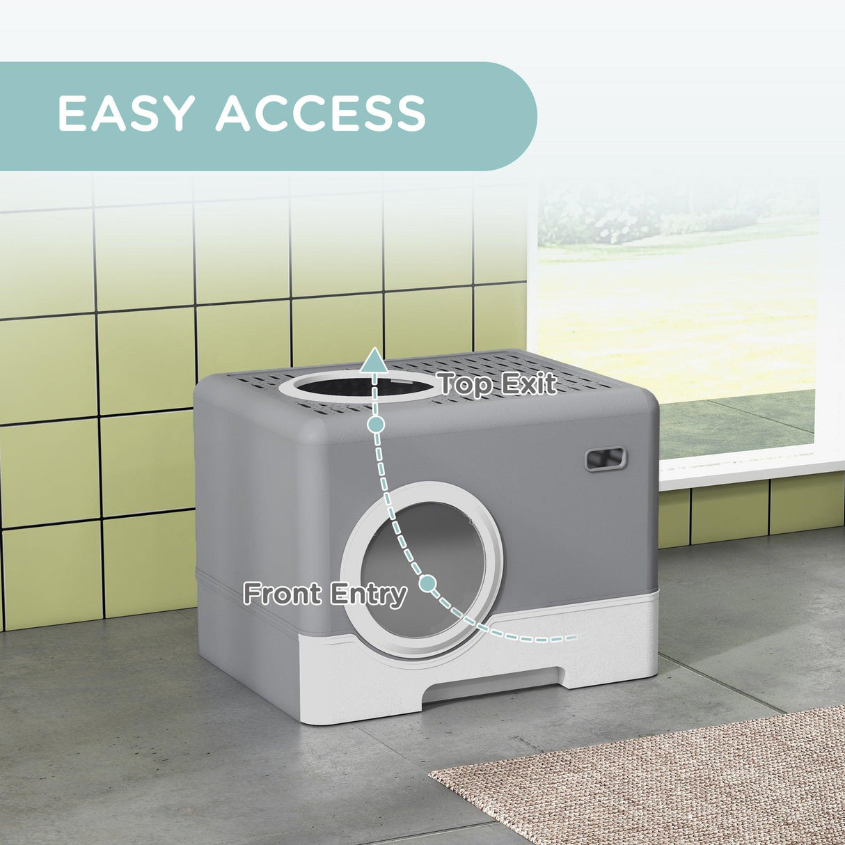 Enclosed Cat Litter Box with Front Entry & Scoop - Grey - Cat Litter Trays - Purr Wish