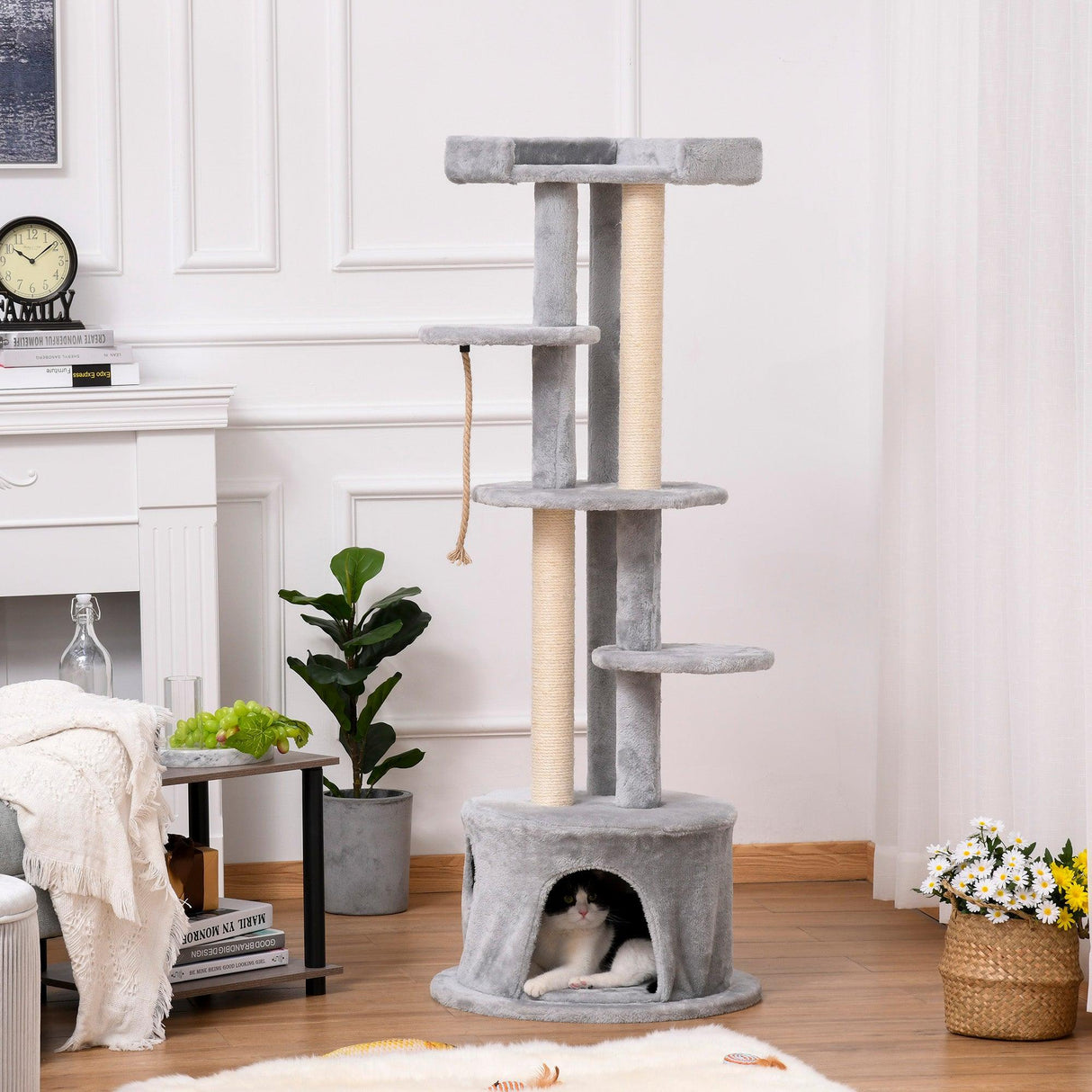 Multi-Level Cat Tower with Hanging Ropes, 150cm- Grey - Cat Trees - Purr Wish