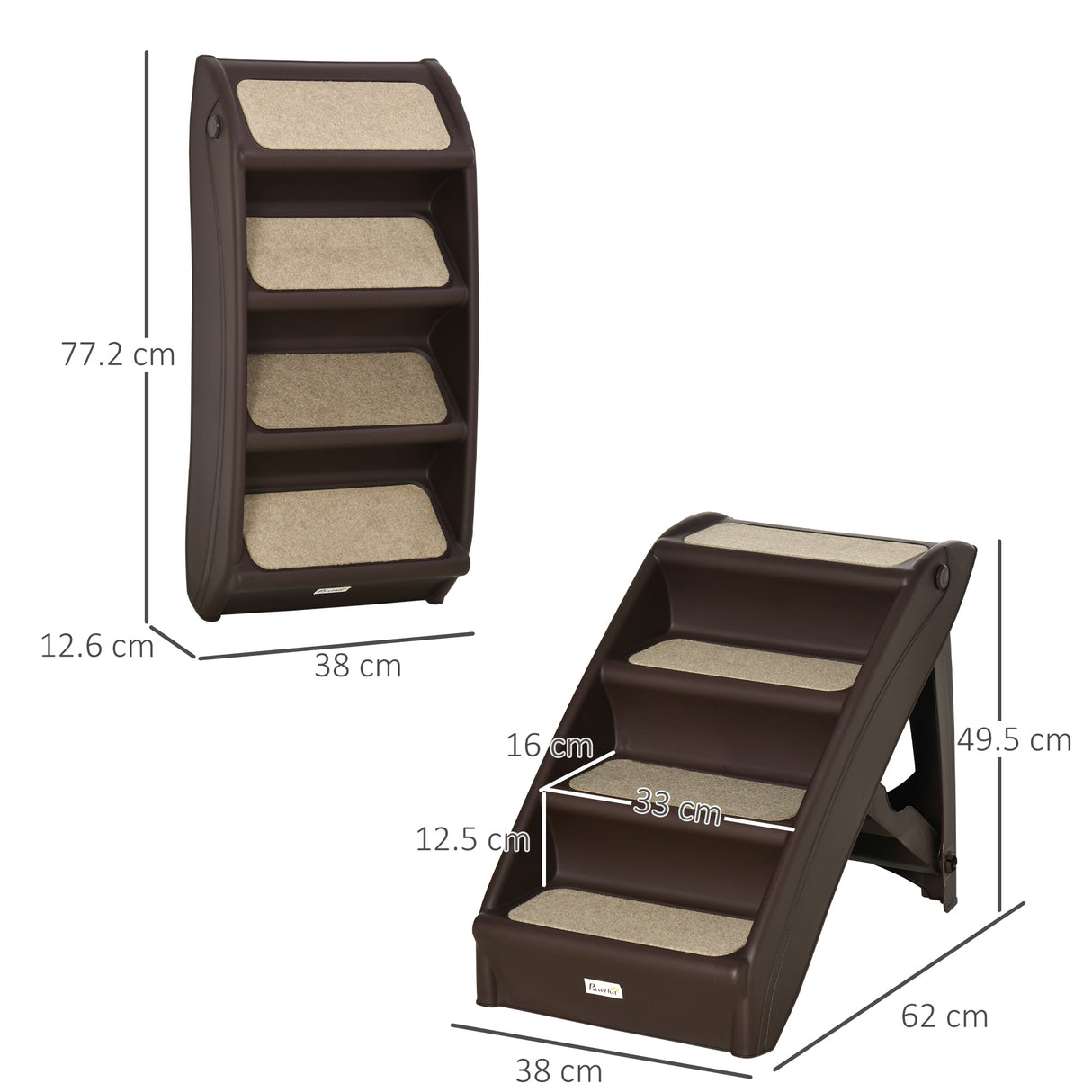 Foldable Pet Stairs for Cats, Dark Brown, 62cm