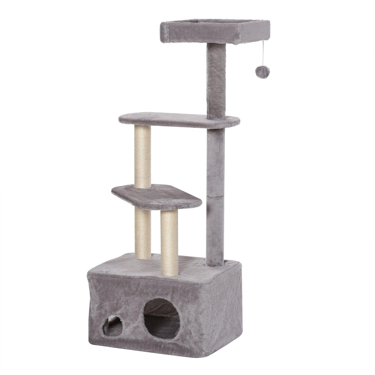 4-Level Cat Tower with Hanging Ball Toys, 125cm - Grey - Cat Trees - Purr Wish