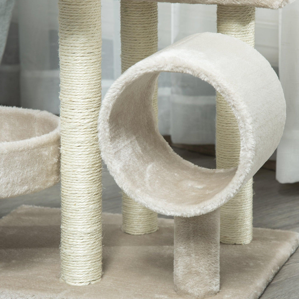 Cat Tree with Tunnels & Plush Covering - Beige - Cat Trees - Purr Wish