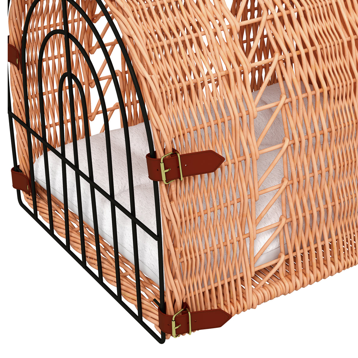 Orange Wicker Cat Carrier Basket Kitten Bed with Soft Cushion, 37 x 28 x 29 cm