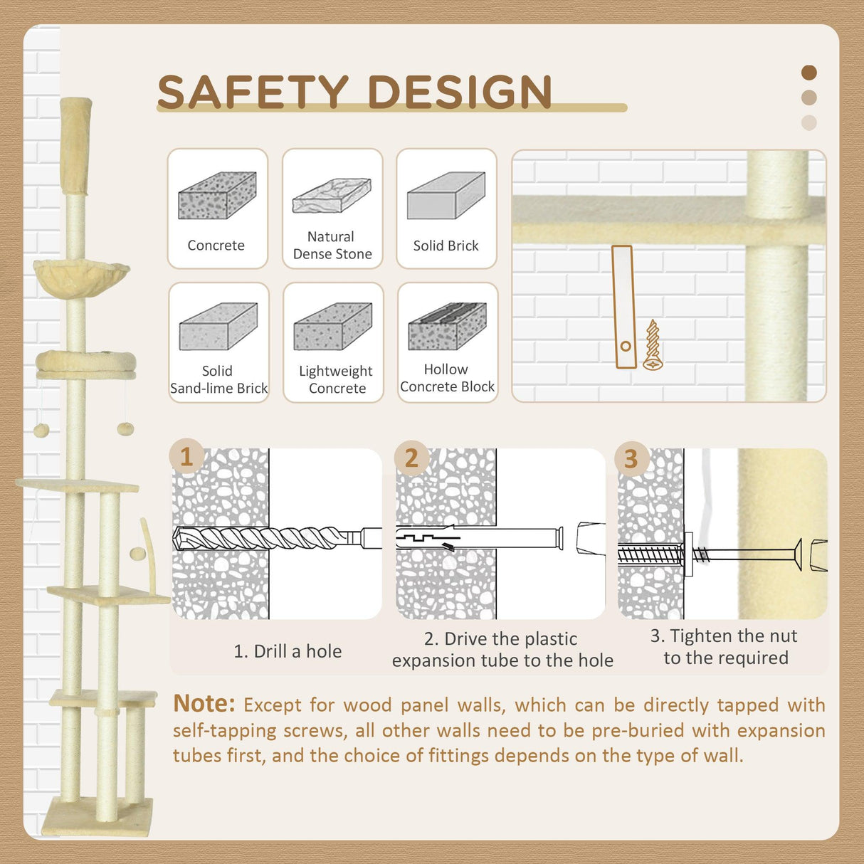 6-Tier Floor-to-Ceiling Adjustable Cat Tree, 230-250cm - Beige - Cat Trees - Purr Wish