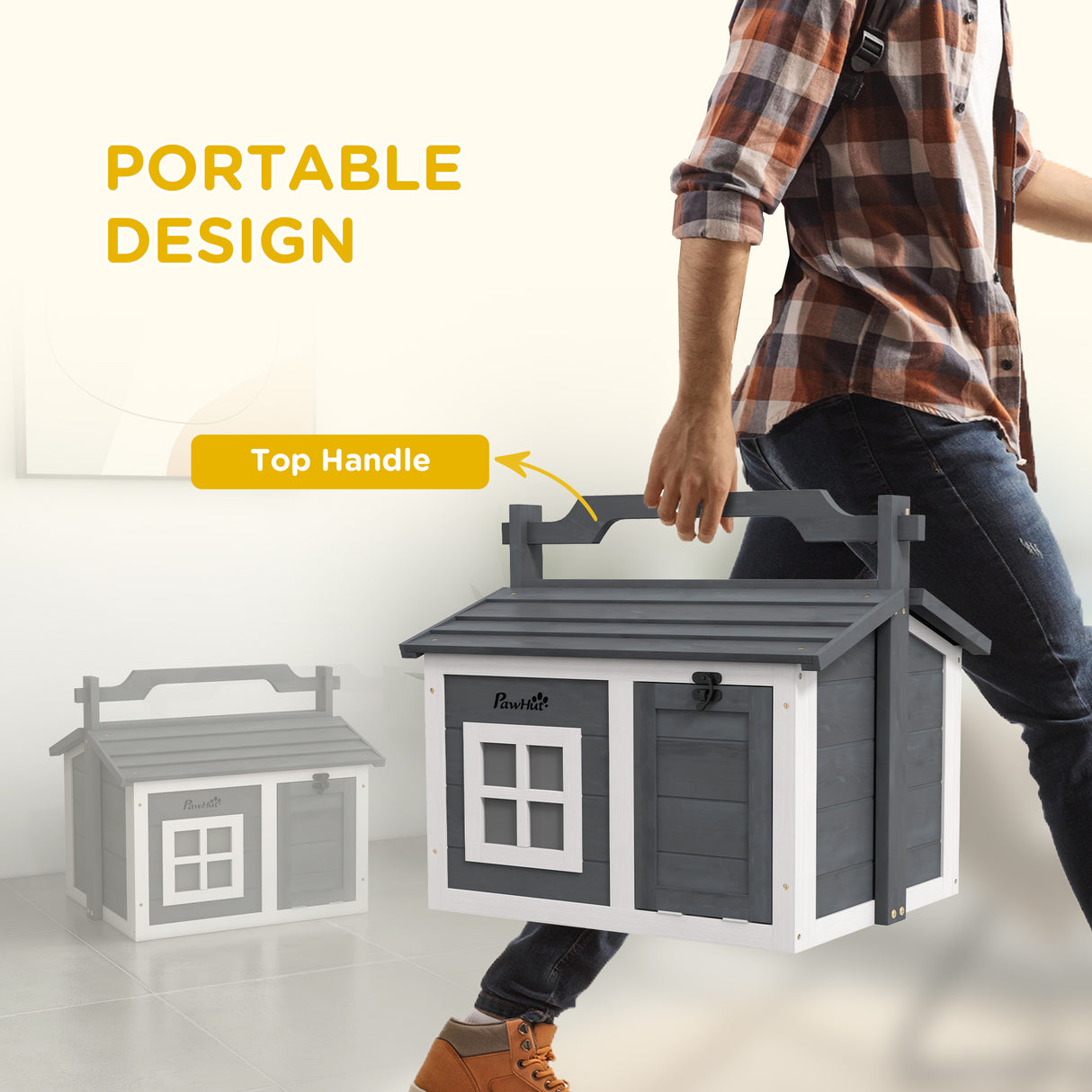 Grey Indoor Cat House with Openable Roof