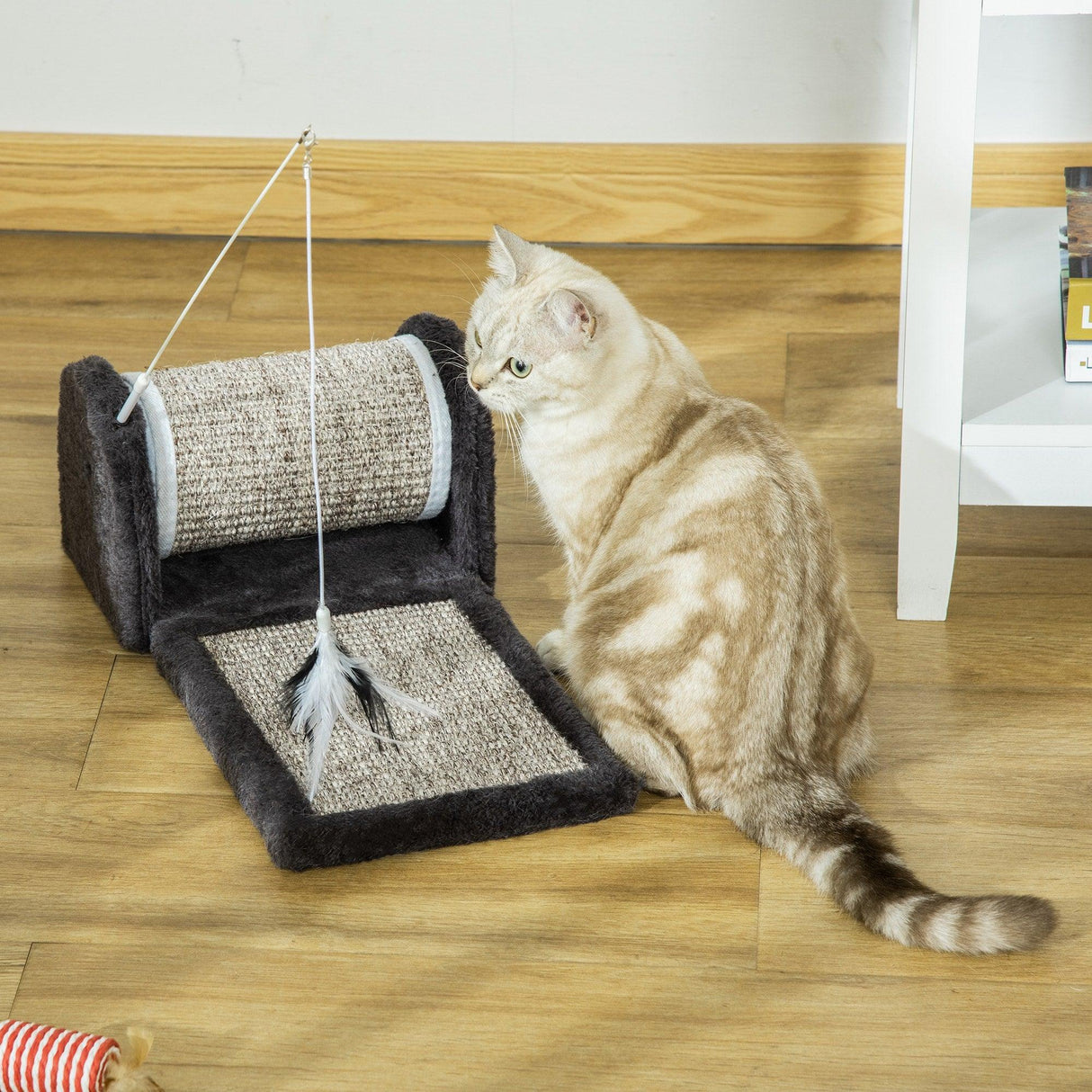 Cat Scratching Pad with Roller Toy, 16H cm - Grey - Cat Scratchers - Purr Wish