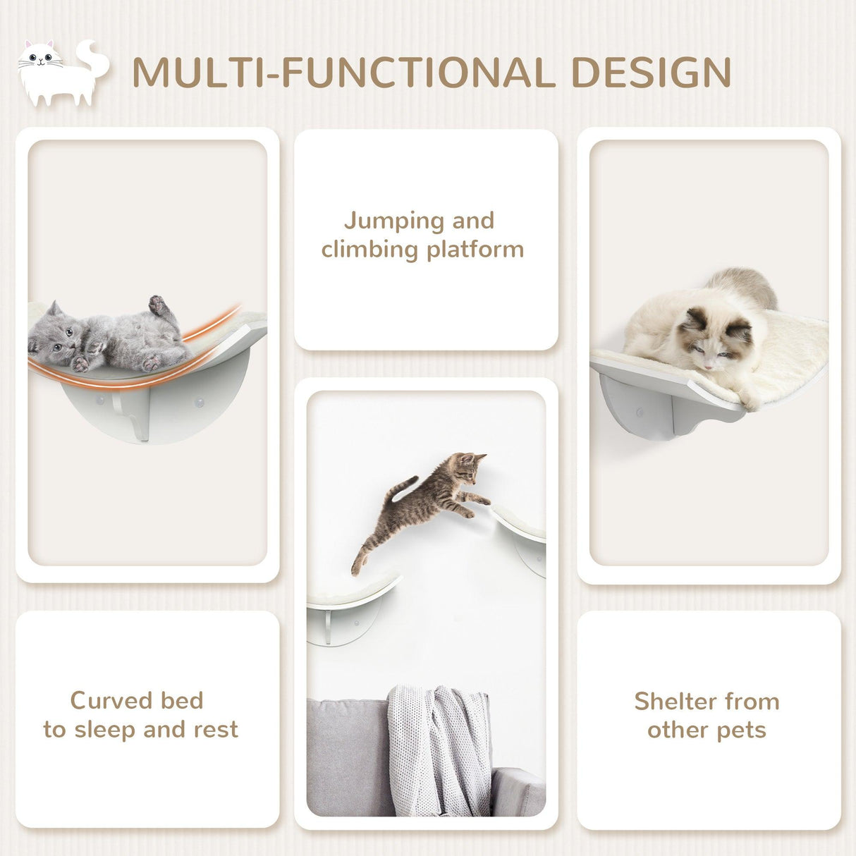 Wall-Mounted Curved Cat Perch Grey - Cat Walls - Purr Wish