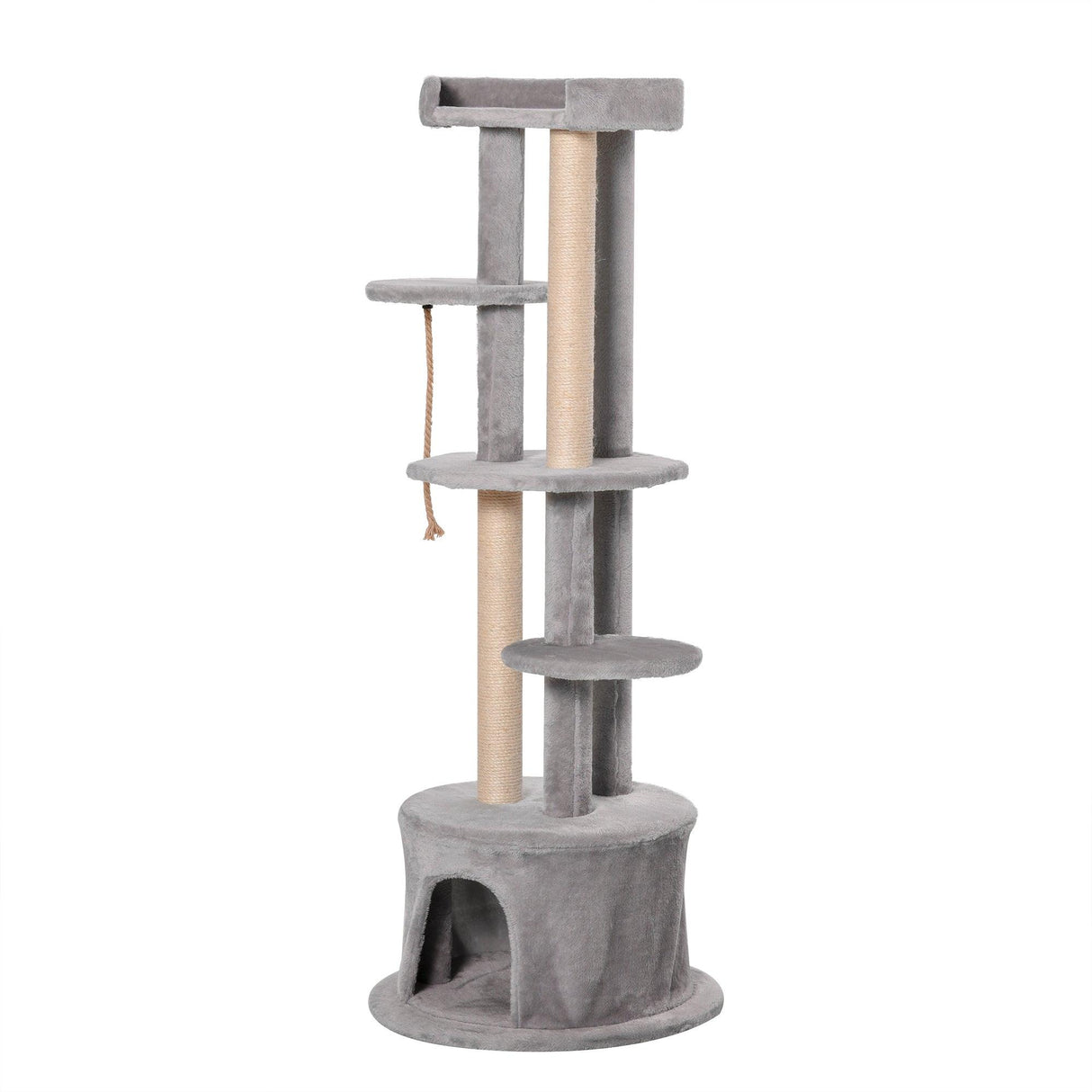 Multi-Level Cat Tower with Hanging Ropes, 150cm- Grey - Cat Trees - Purr Wish