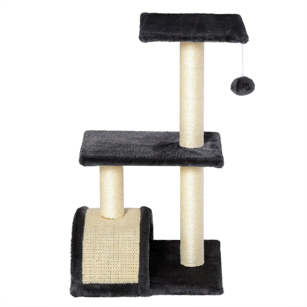 Cat Tower with Scratching Post Pad and Hanging Ball, 72cm - Black - Cat Trees - Purr Wish