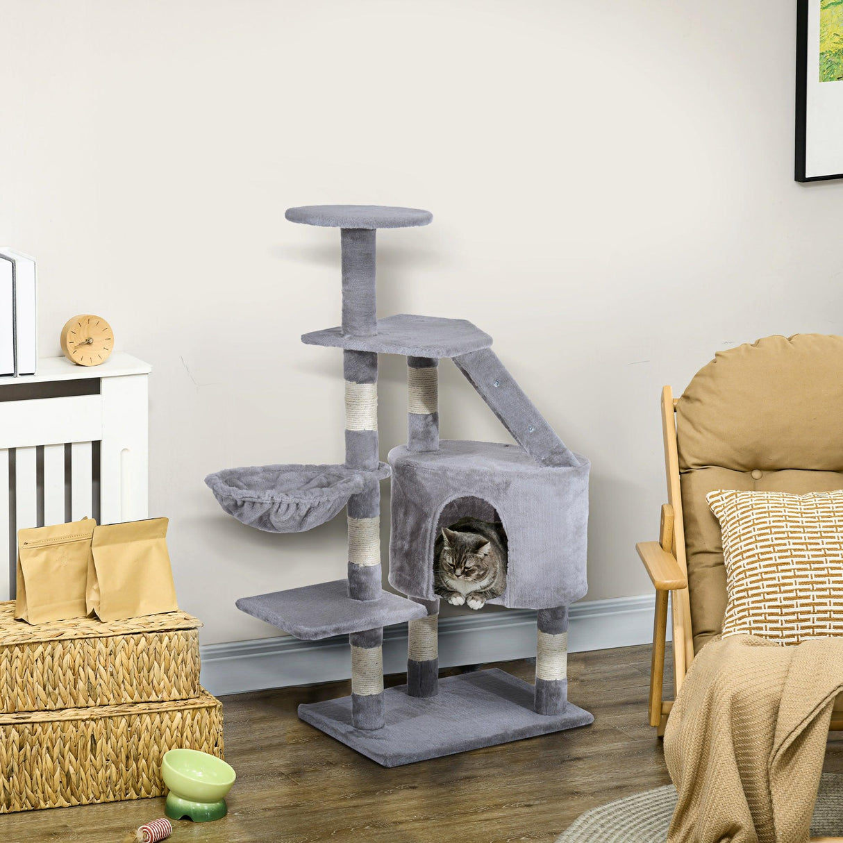 Cat Scratching Post Climbing Tower, 125cm, Grey - Cat Trees - Purr Wish