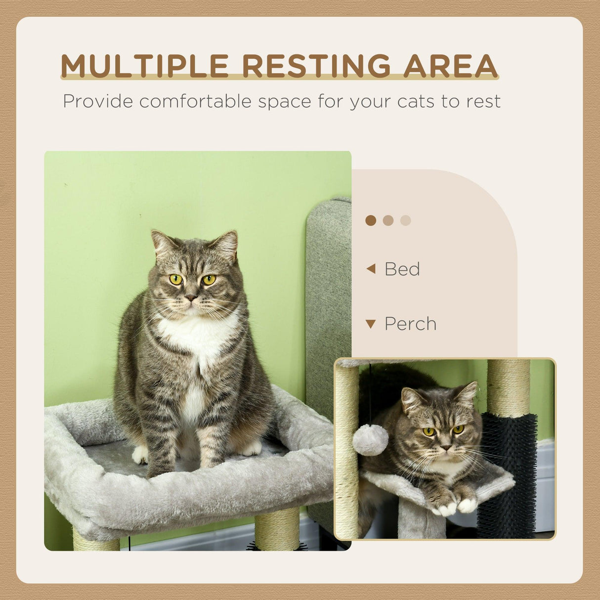 Cat Tree Tower with Self Groomer, Scratching Post, 48cm - Grey - Cat Trees - Purr Wish