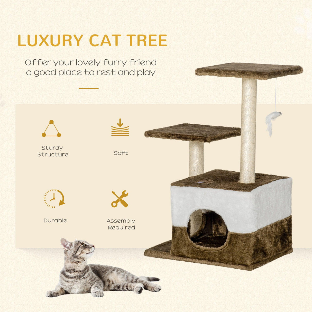 Cat Scratching Post with Condo - Brown - Cat Trees - Purr Wish