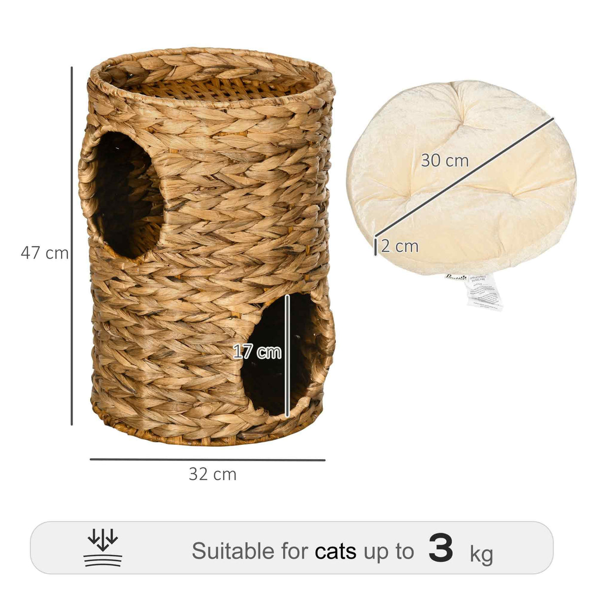 Indoor Cat Barrel Tree with 2 Cat Houses, 47cm - Light Brown - Cat Trees - Purr Wish
