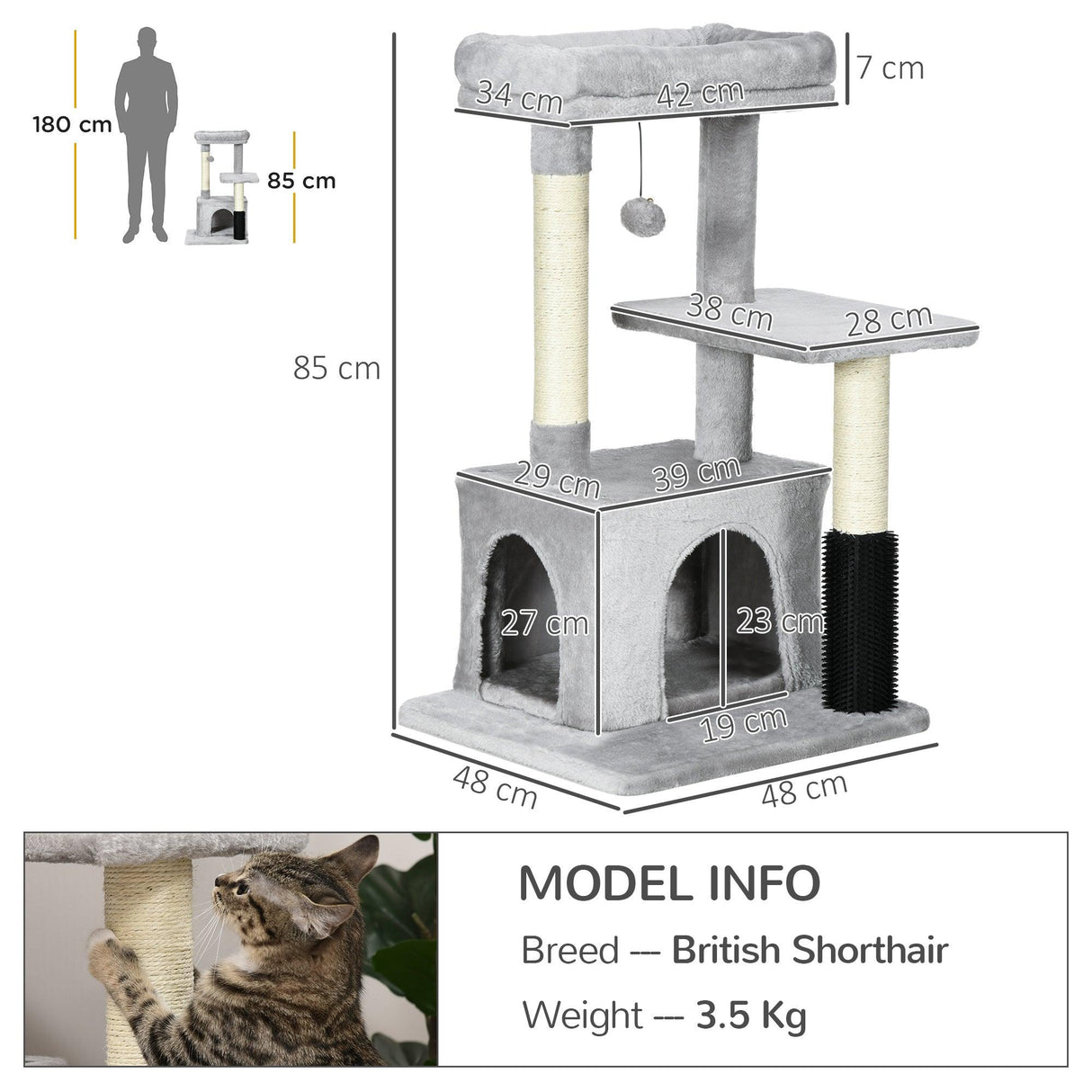 Cat Tree Climbing Activity Center w/ Scratchers, 85cm - Grey - Cat Trees - Purr Wish