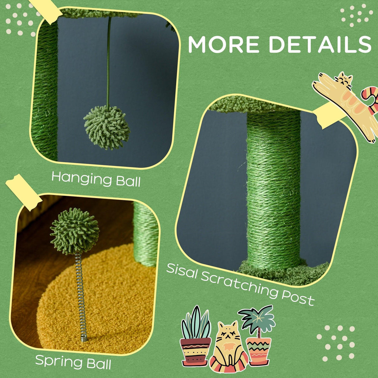Cactus Cat Tree with Scratching Post, Hammock, 82cm - Green - Cat Trees - Purr Wish