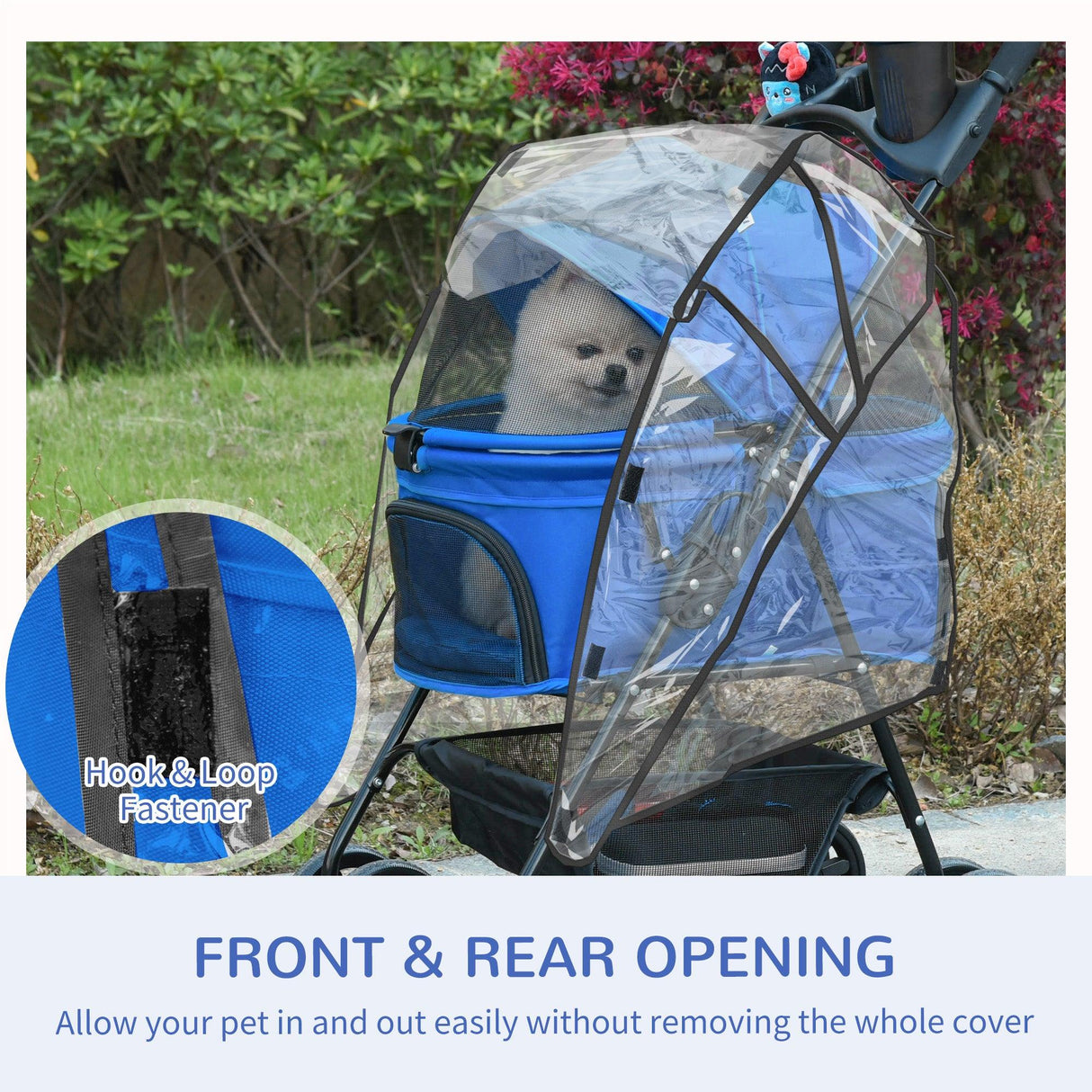 Cat Stroller with Rain Cover and EVA Wheels - Blue - Cat Carriers & Strollers - Purr Wish