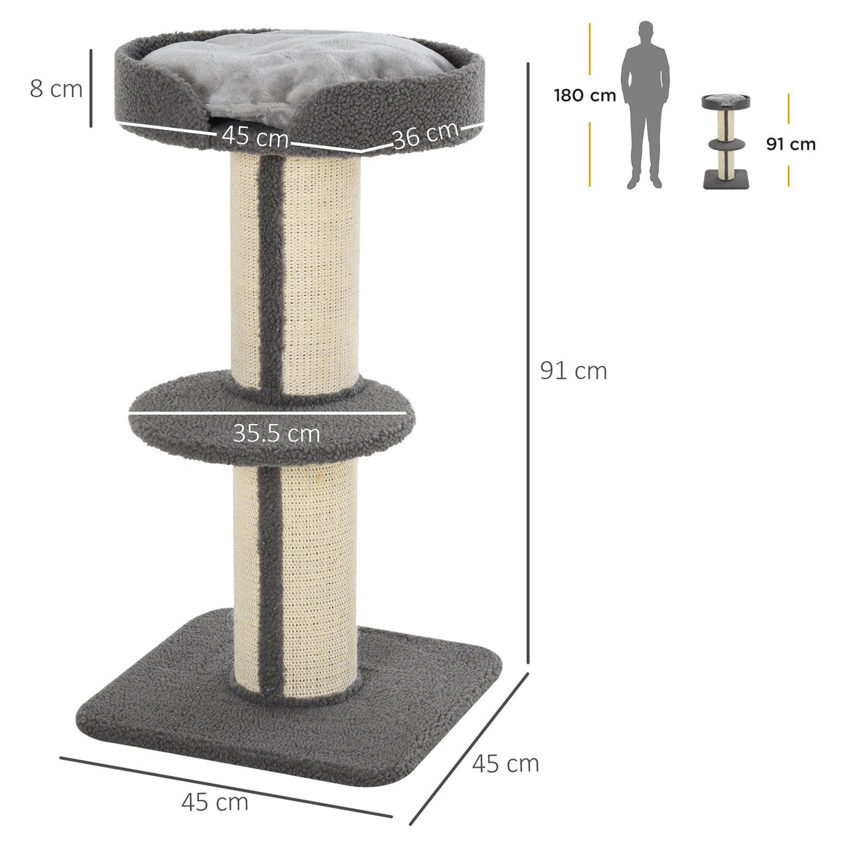 Resting Cat Tower, 91cm - Grey - Cat Trees - Purr Wish