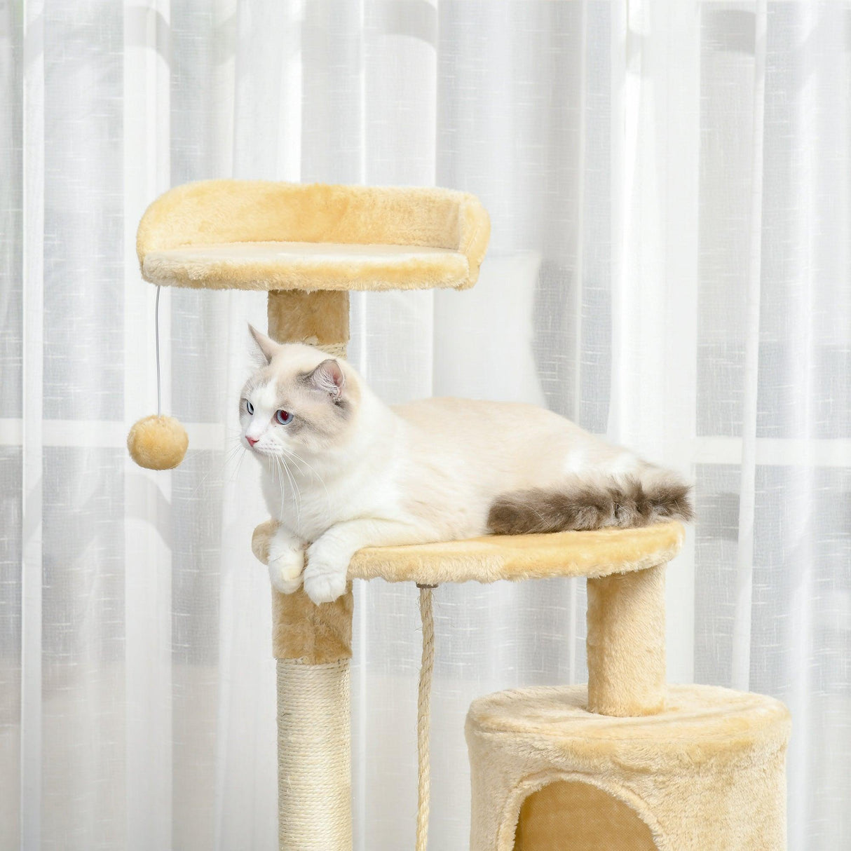 Multi-Level Cat Tree House, 114cm - Beige - Cat Trees - Purr Wish