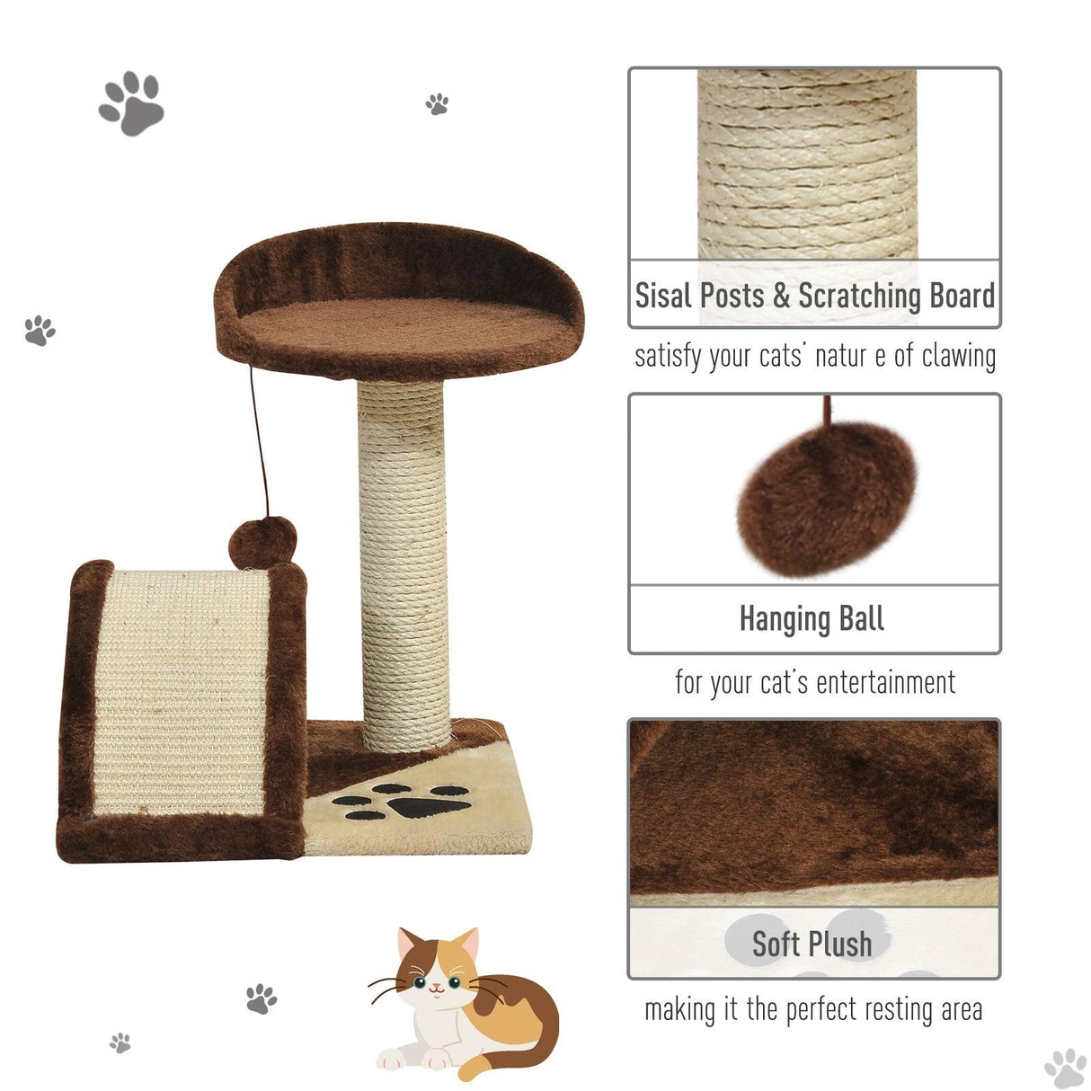 Cat Tree with Perch & Scratching Post - Brown - Cat Trees - Purr Wish