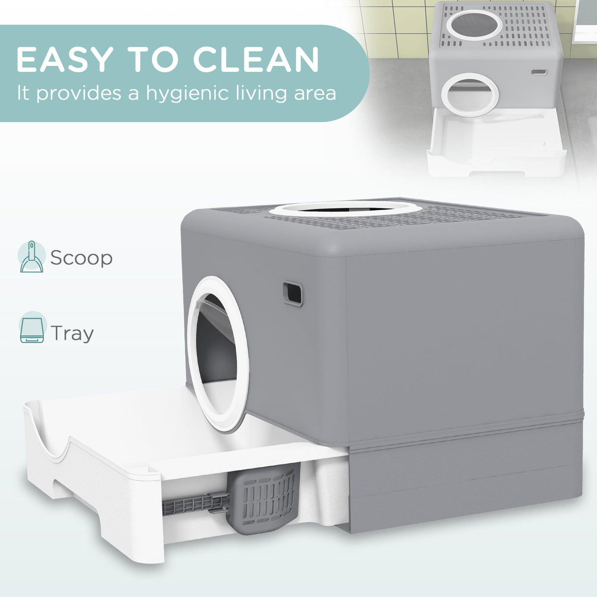 Enclosed Cat Litter Box with Front Entry & Scoop - Grey - Cat Litter Trays - Purr Wish