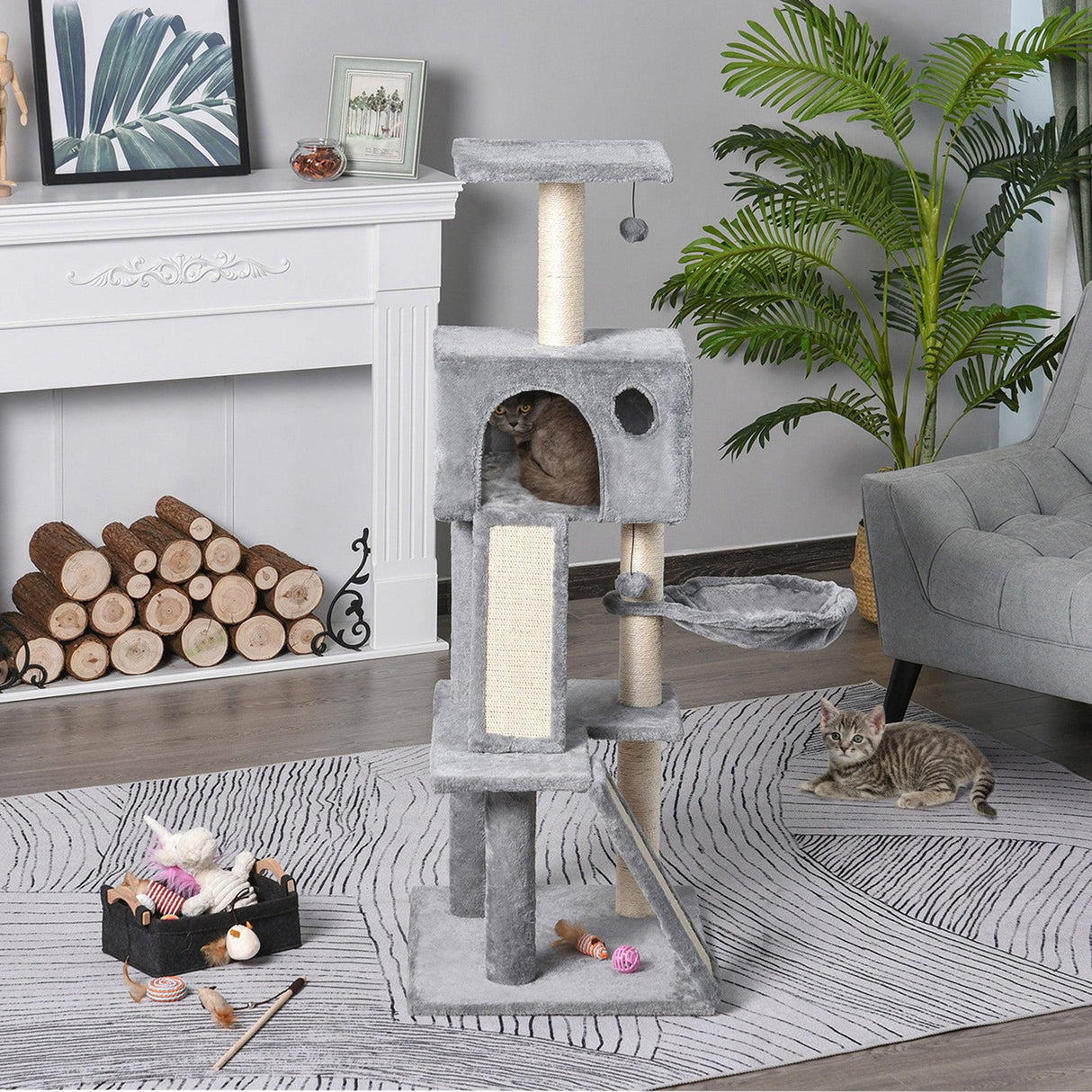 Multi-Activity Cat Tower, 130cm - Grey - Cat Trees - Purr Wish