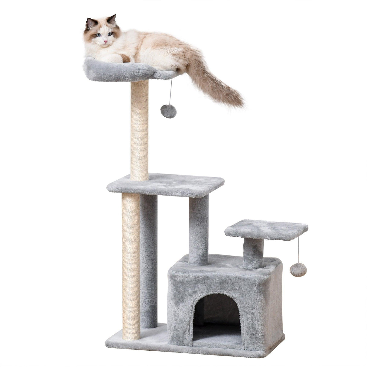Cat Tower with Perch and Hanging Ball Toy, 114cm - Grey - Cat Trees - Purr Wish