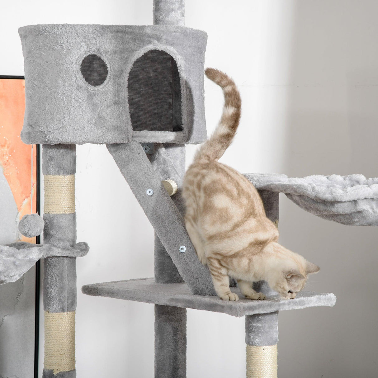 Adjustable Height Cat Tree, 240-260cm - Light Grey - Cat Trees - Purr Wish