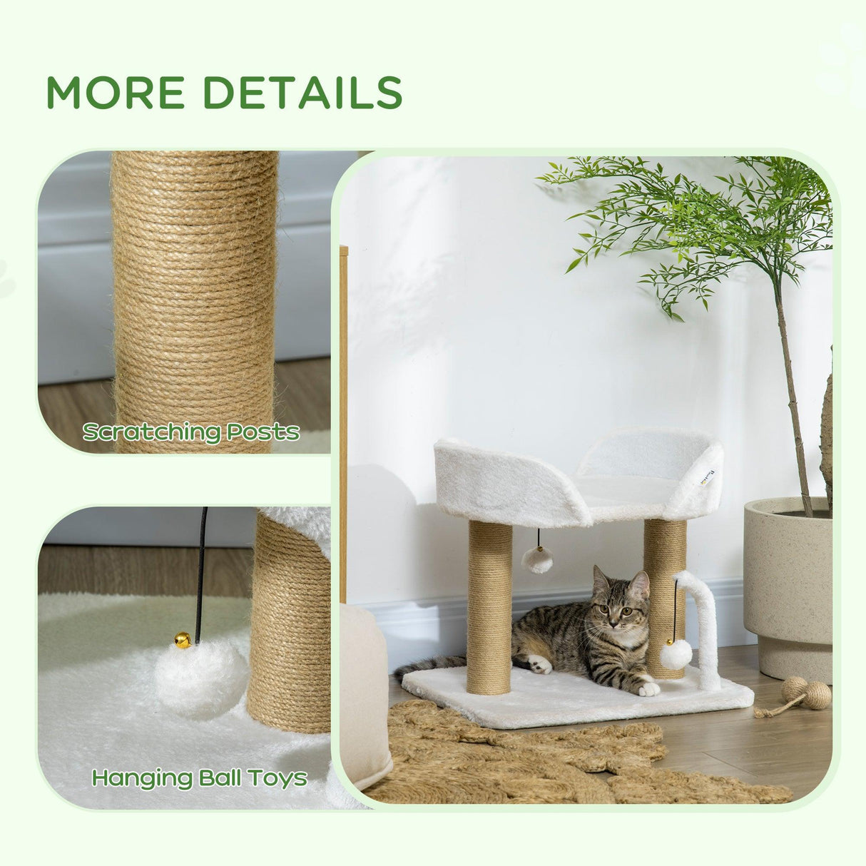 Small Cat Tree with Sisal Scratching Post & Bed, 42cm - White - Cat Trees - Purr Wish