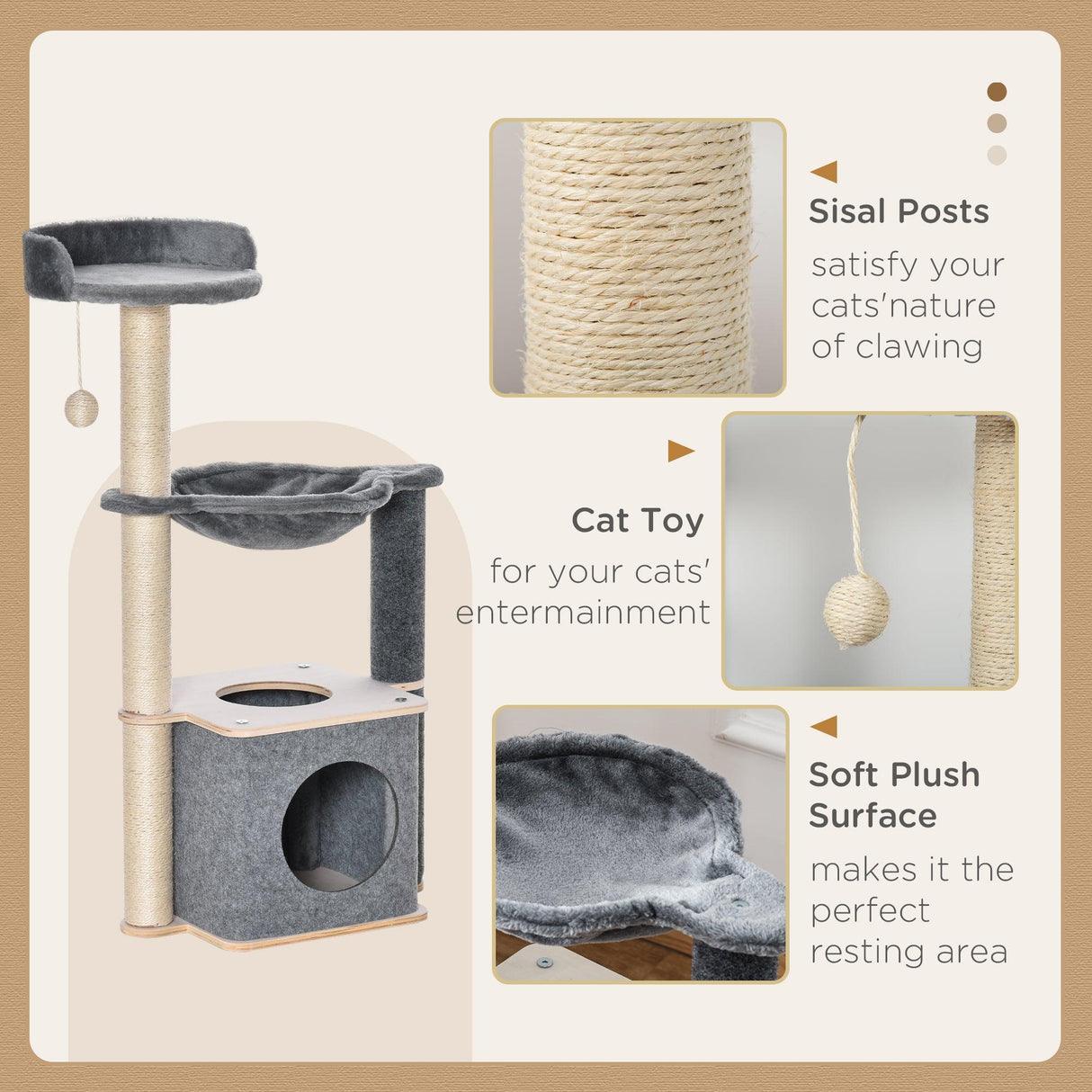 Cat Tree w/ Scratching Post, Condo, Hammock, 95cm - Grey - Cat Trees - Purr Wish