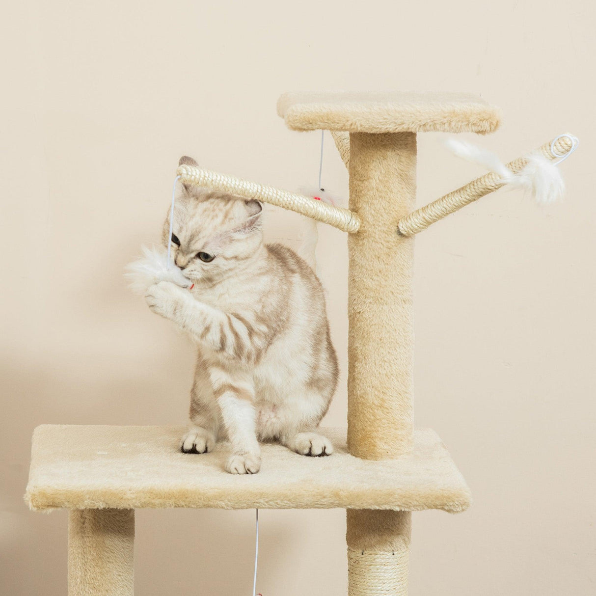 Multi-Level Cat Tree House, 134.2cm - Beige - Cat Trees - Purr Wish