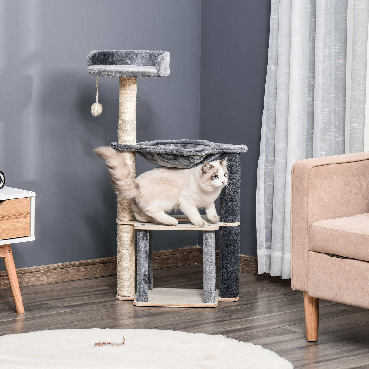 Cat Tree w/ Scratching Post, Condo, Hammock, 95cm - Grey - Cat Trees - Purr Wish