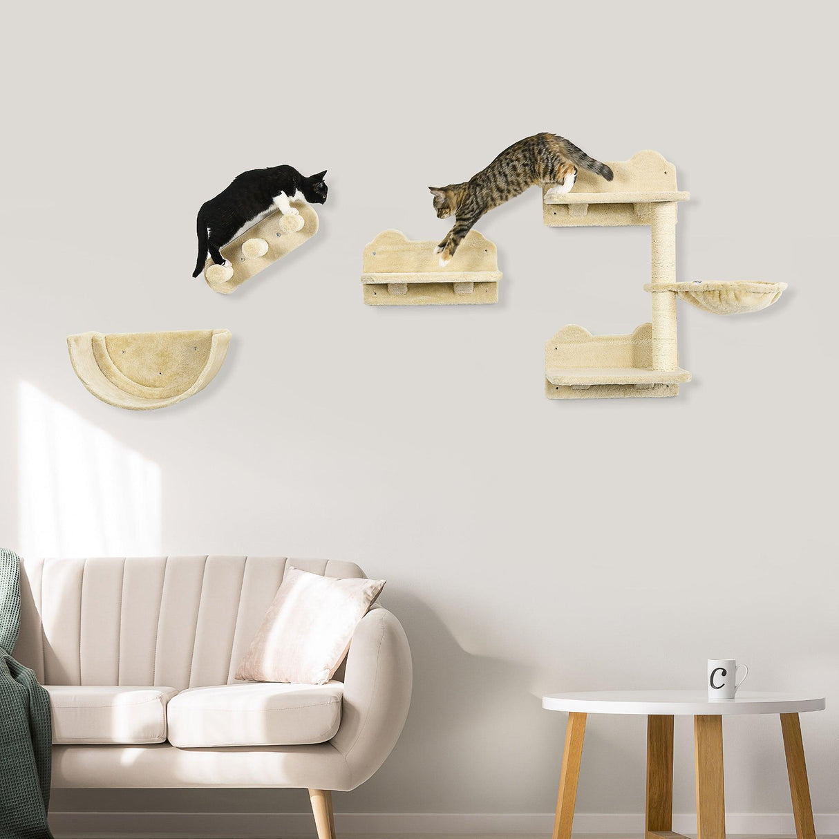 4-Piece Wall-mounted Cat Climbing Shelves Set, Beige - Cat Walls - Purr Wish