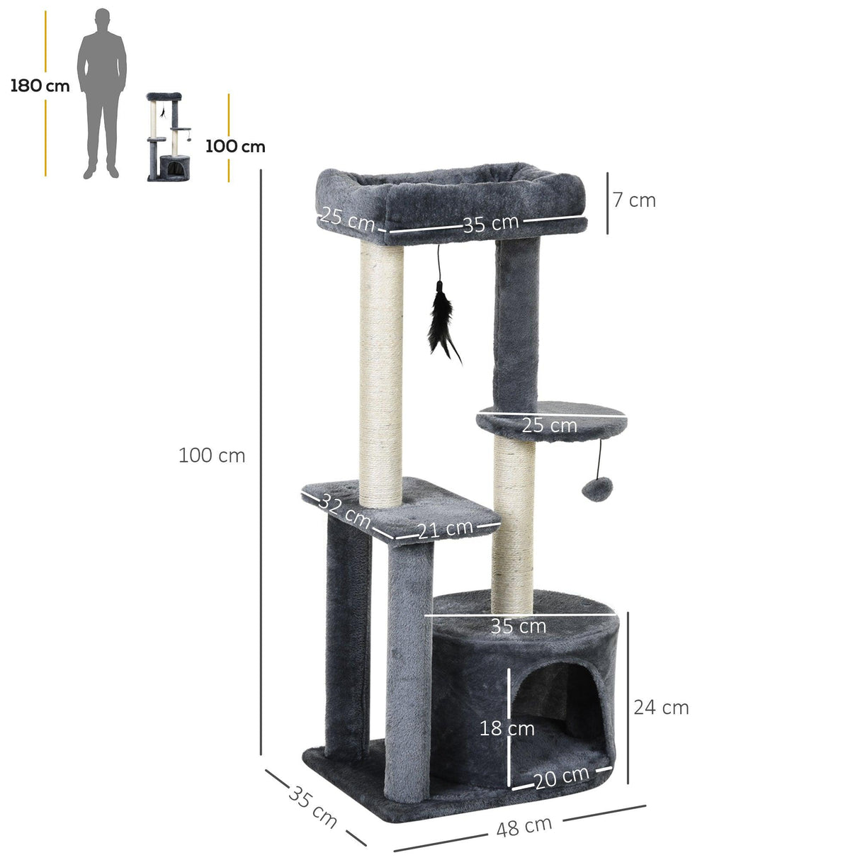 Multi-Activity Cat Tower, 100cm - Grey - Cat Trees - Purr Wish