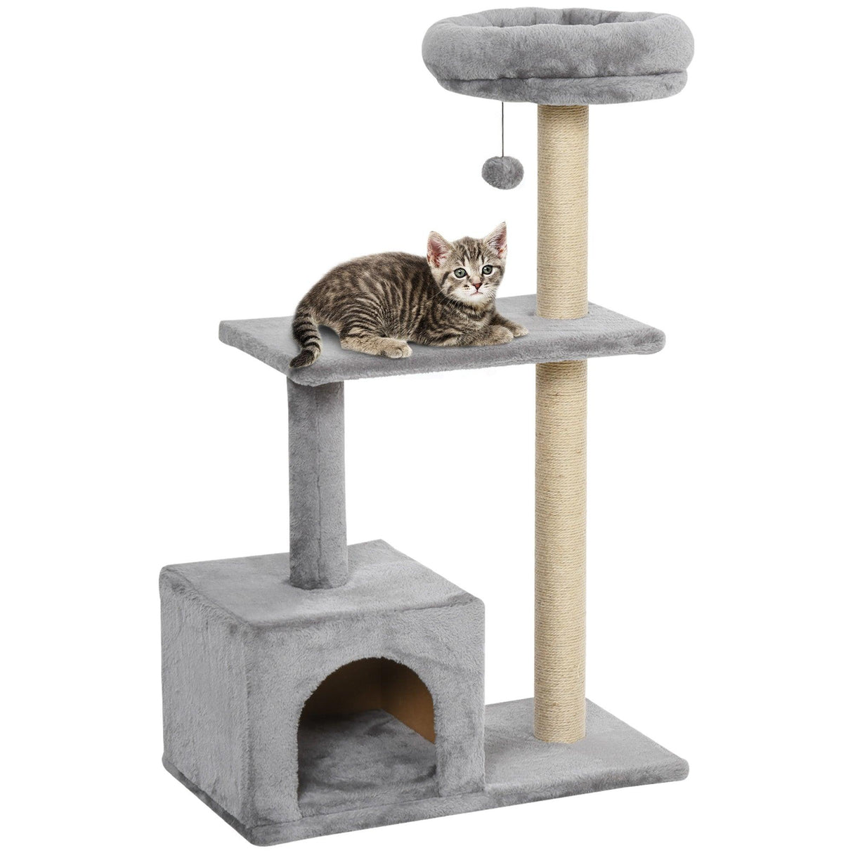 3-Tier Scratching Cat Tree, 96cm - Grey - Cat Trees - Purr Wish