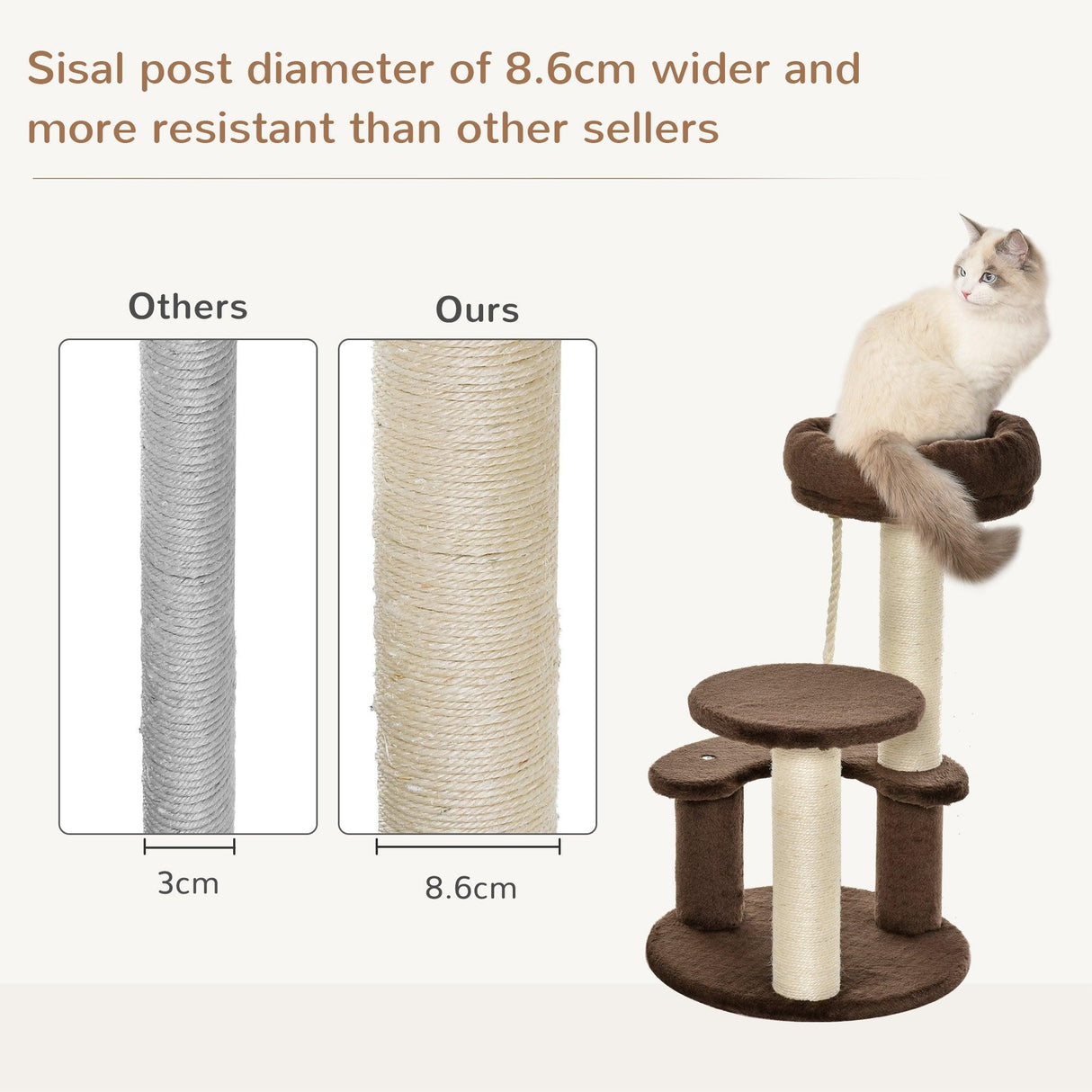 Cat Scratching Post and Playhouse, 65cm - Brown - Cat Trees - Purr Wish