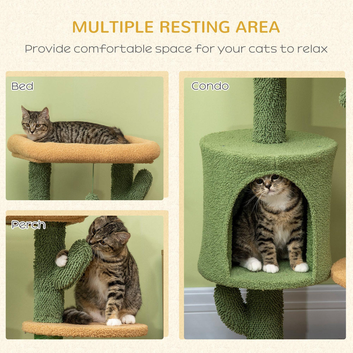 Cactus Cat Climbing Tower Activity Centre, 90cm - Green - Cat Trees - Purr Wish