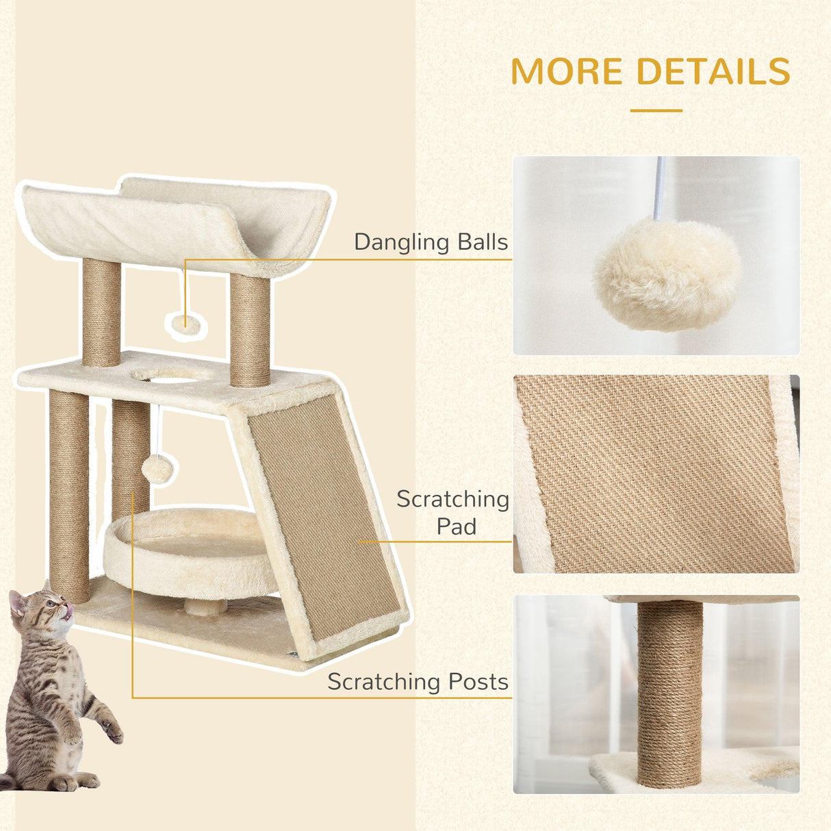 Cat Tree with Scratching Posts, 76cm - Light Brown - Cat Trees - Purr Wish