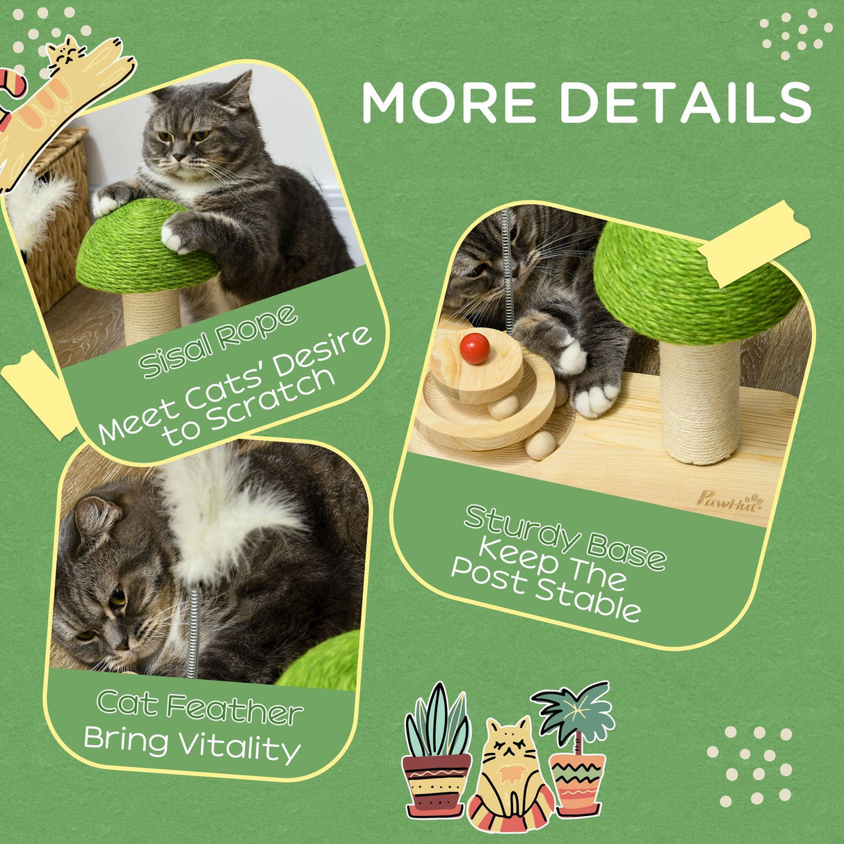 Mushroom Cat Scratching Post with Toy Balls, Feather, 26Hcm- Natural - Cat Scratchers - Purr Wish